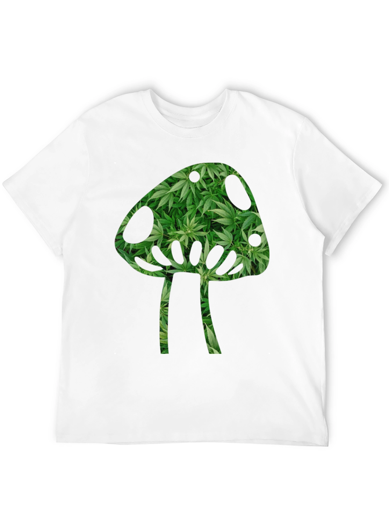 Mushroom Weed Leaf Print T-Shirt - Black