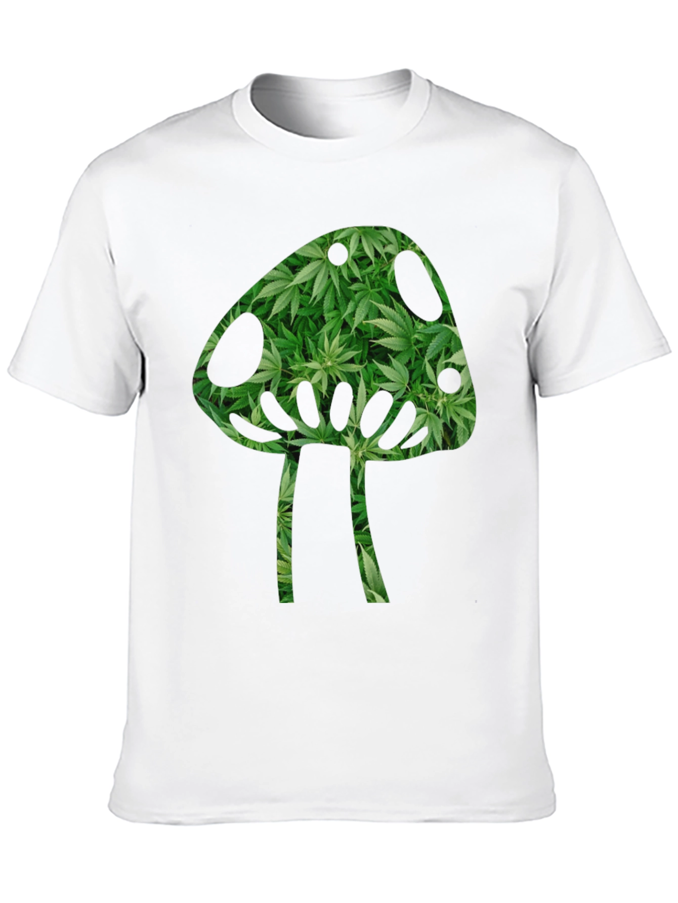 Mushroom Weed Leaf Print T-Shirt - Black