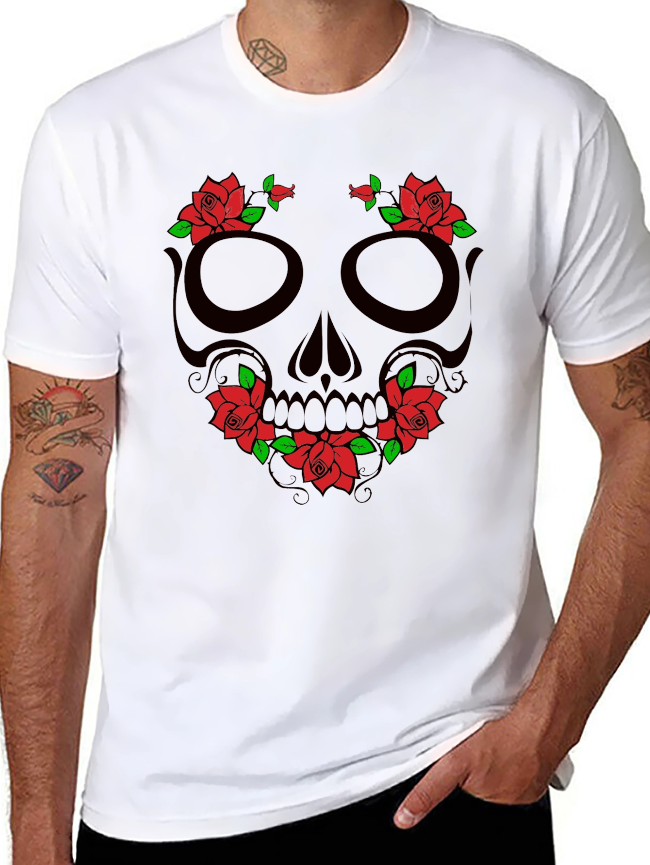 Skull & Roses Graphic Tee - Black