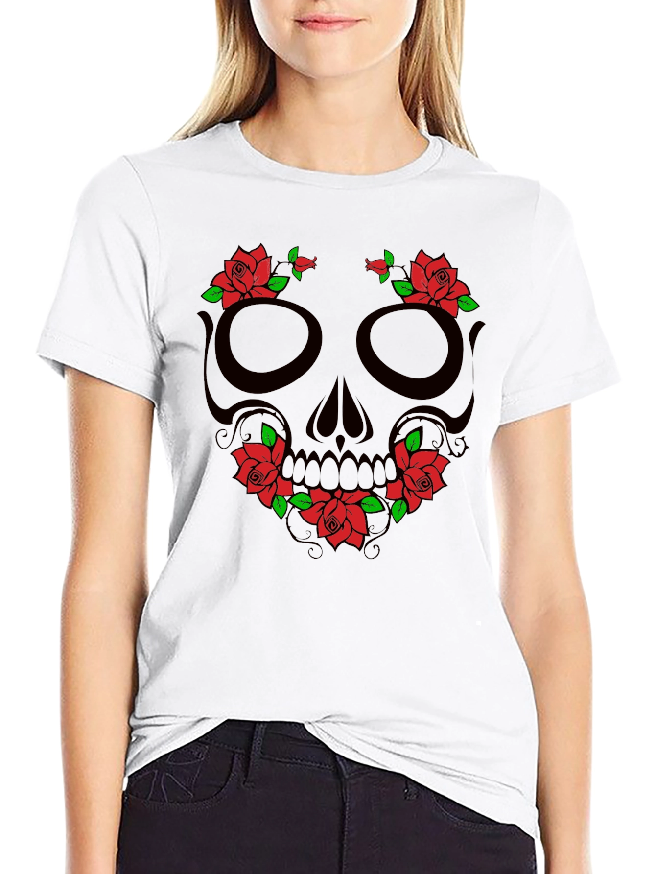 Skull & Roses Graphic Tee - Black