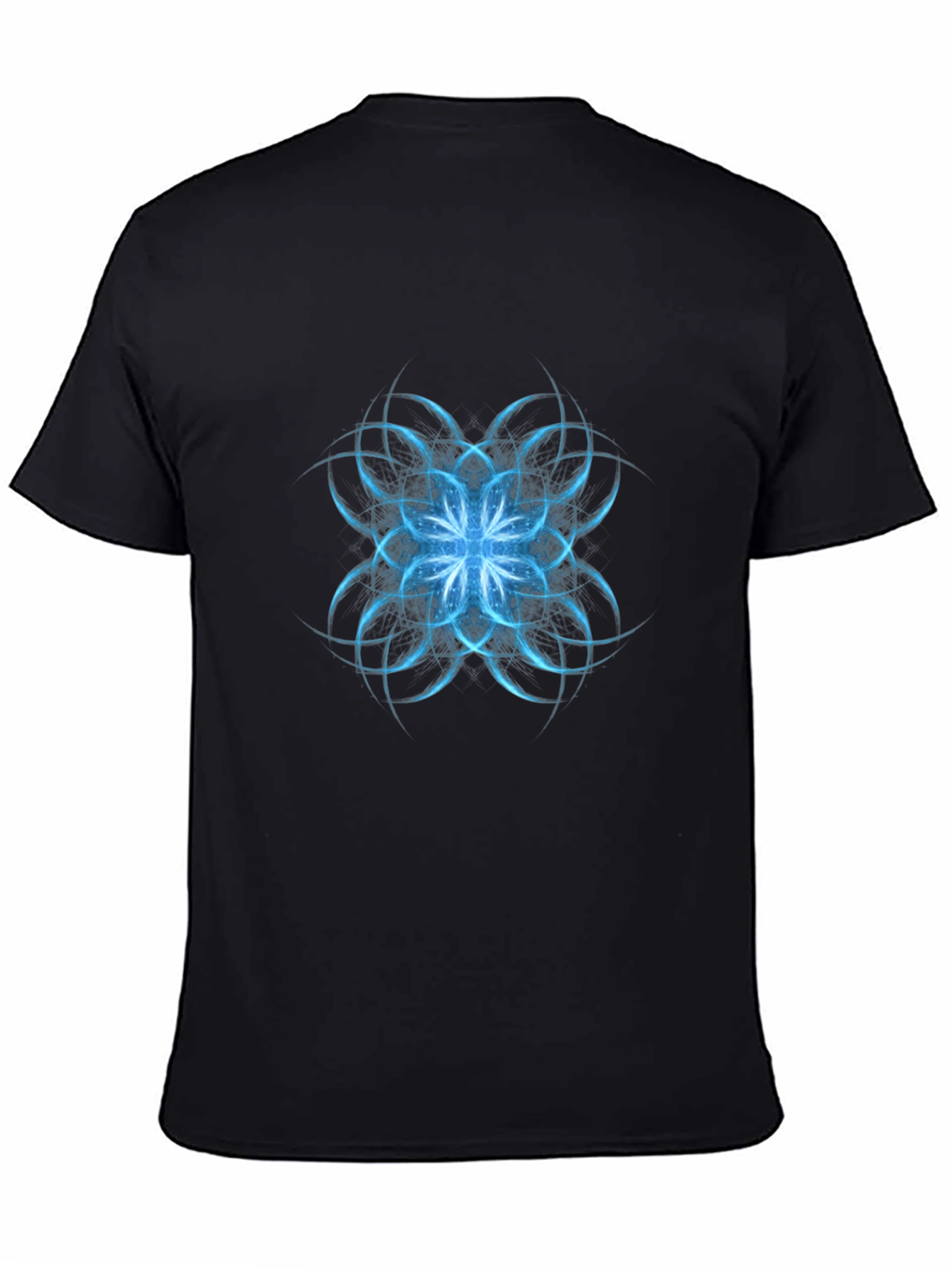 Abstract Blue Floral Graphic Black T-Shirt