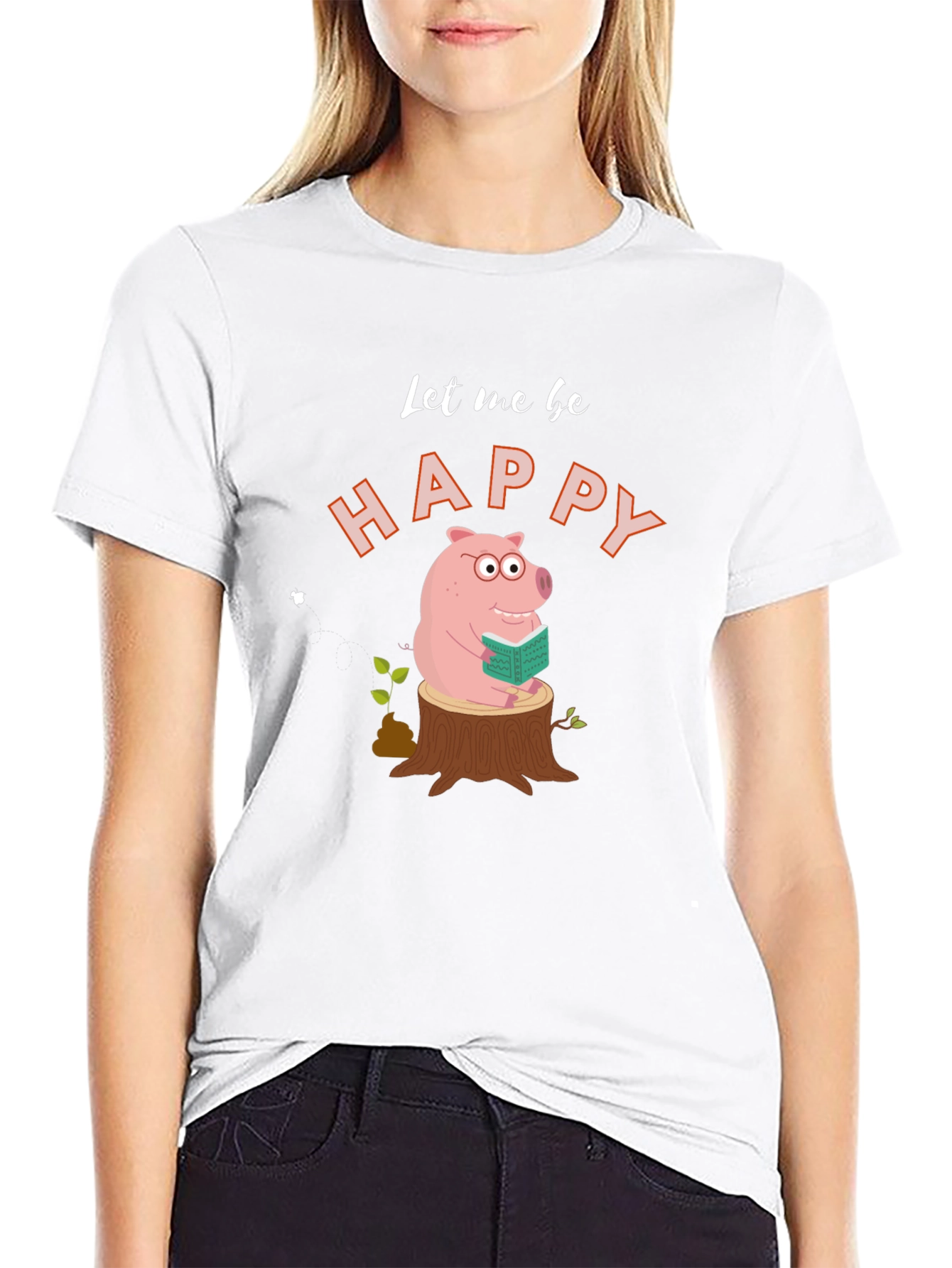 Happy Pig Reading on Stump - Graphic Tee