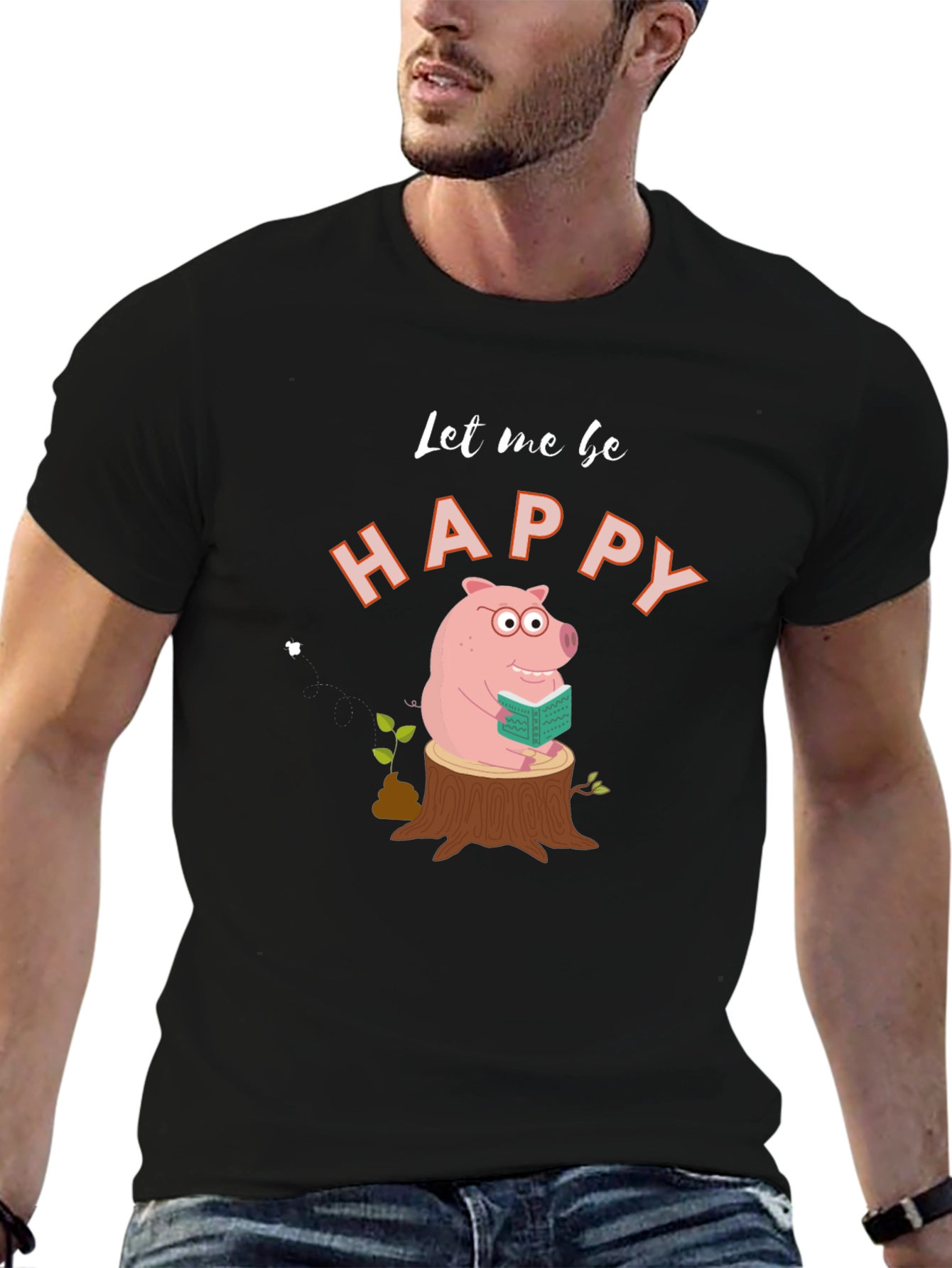 Happy Pig Reading on Stump - Graphic Tee