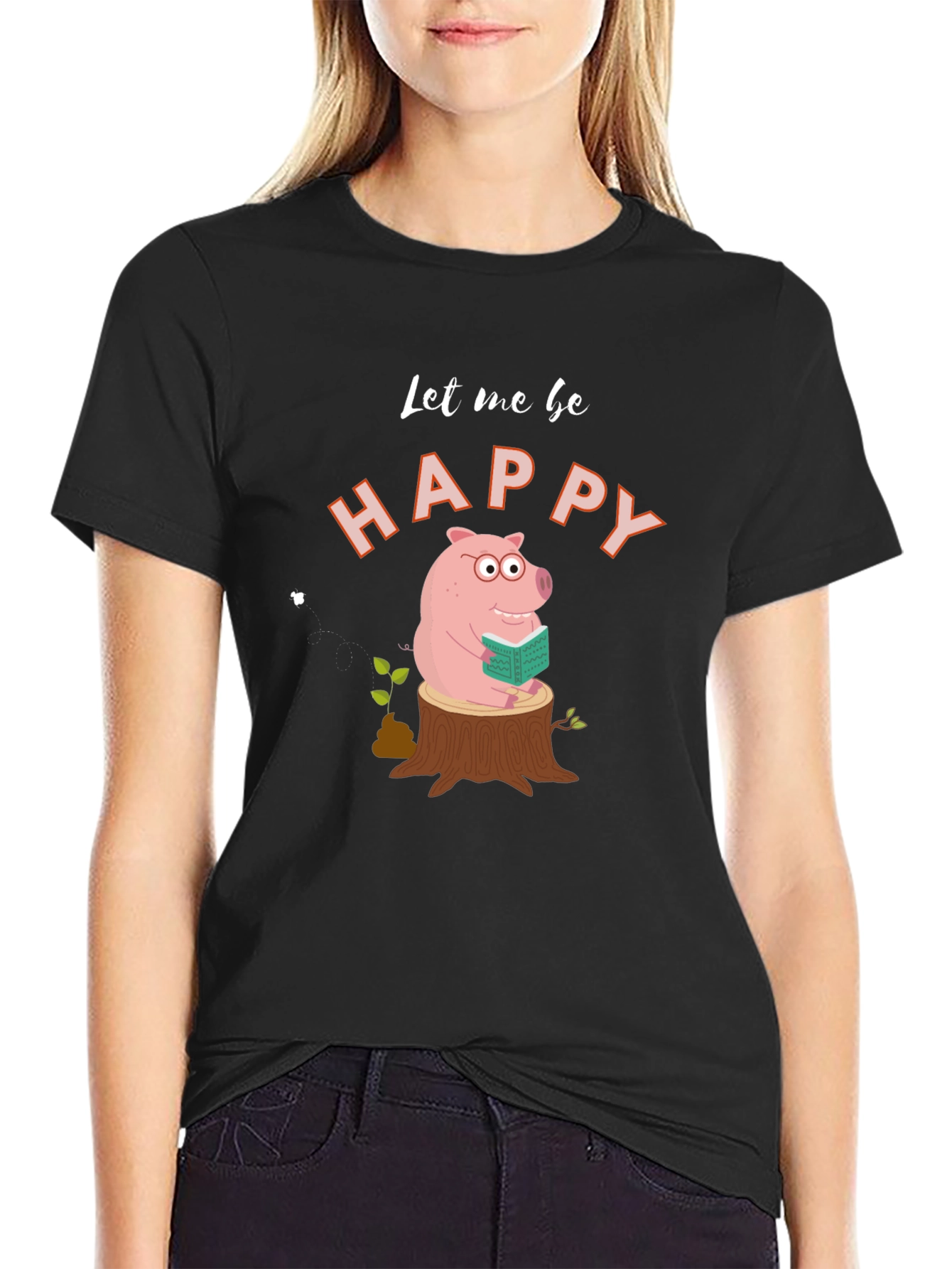 Happy Pig Reading on Stump - Graphic Tee