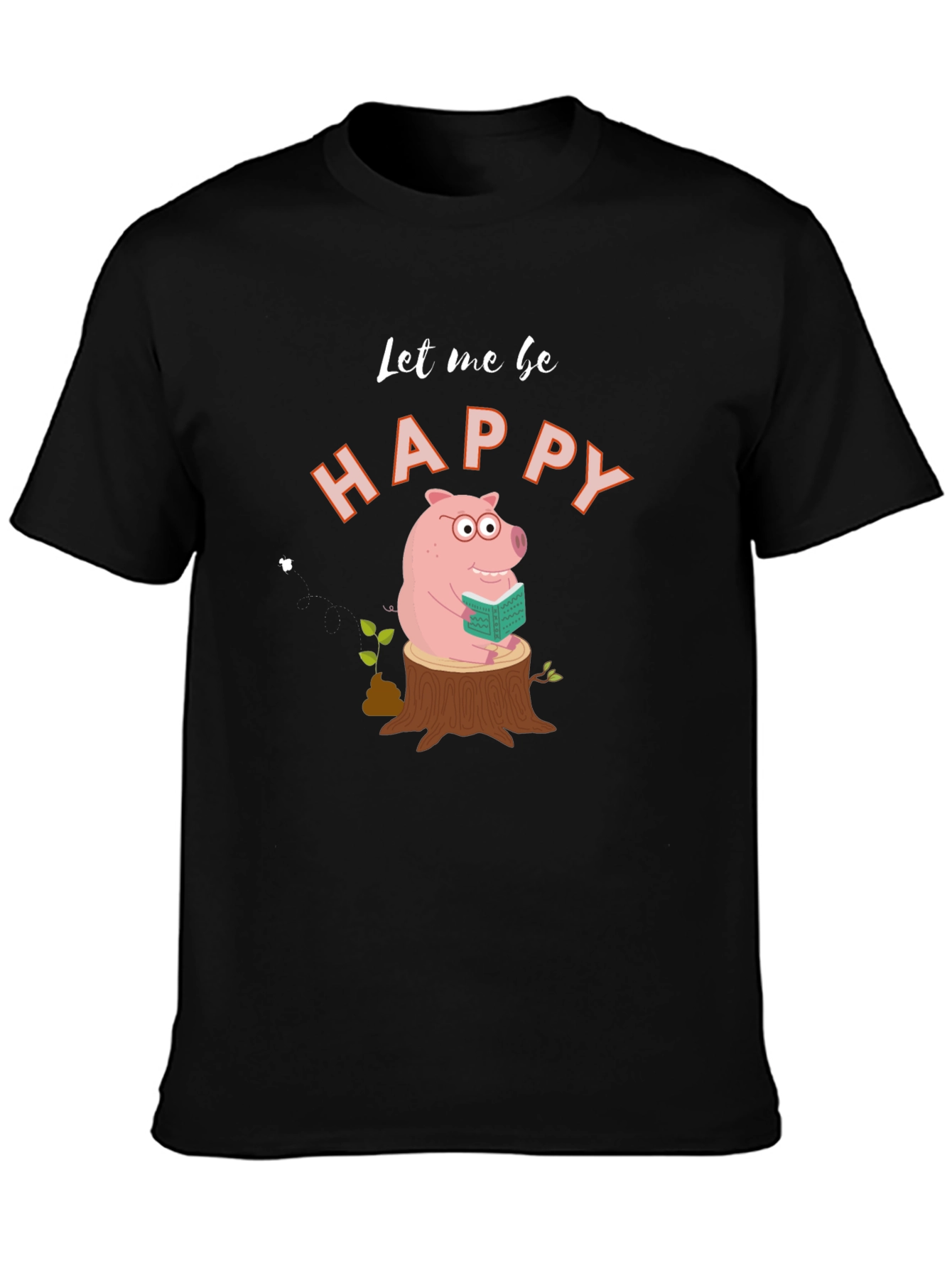 Happy Pig Reading on Stump - Graphic Tee
