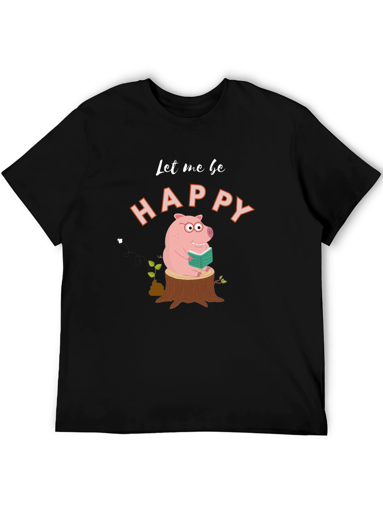 Happy Pig Reading on Stump - Graphic Tee