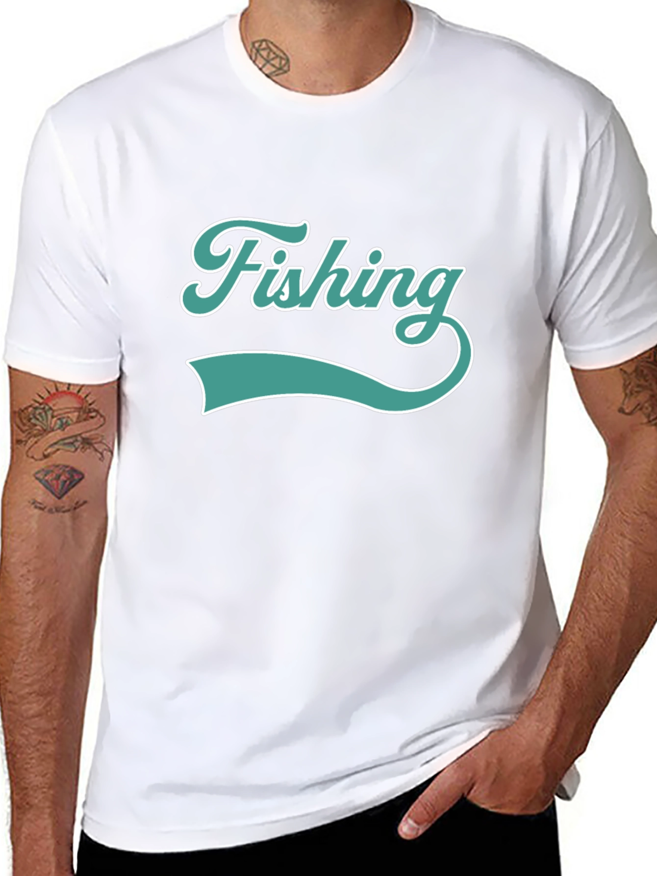 Fishing Graphic Print Mens T-Shirt - Black