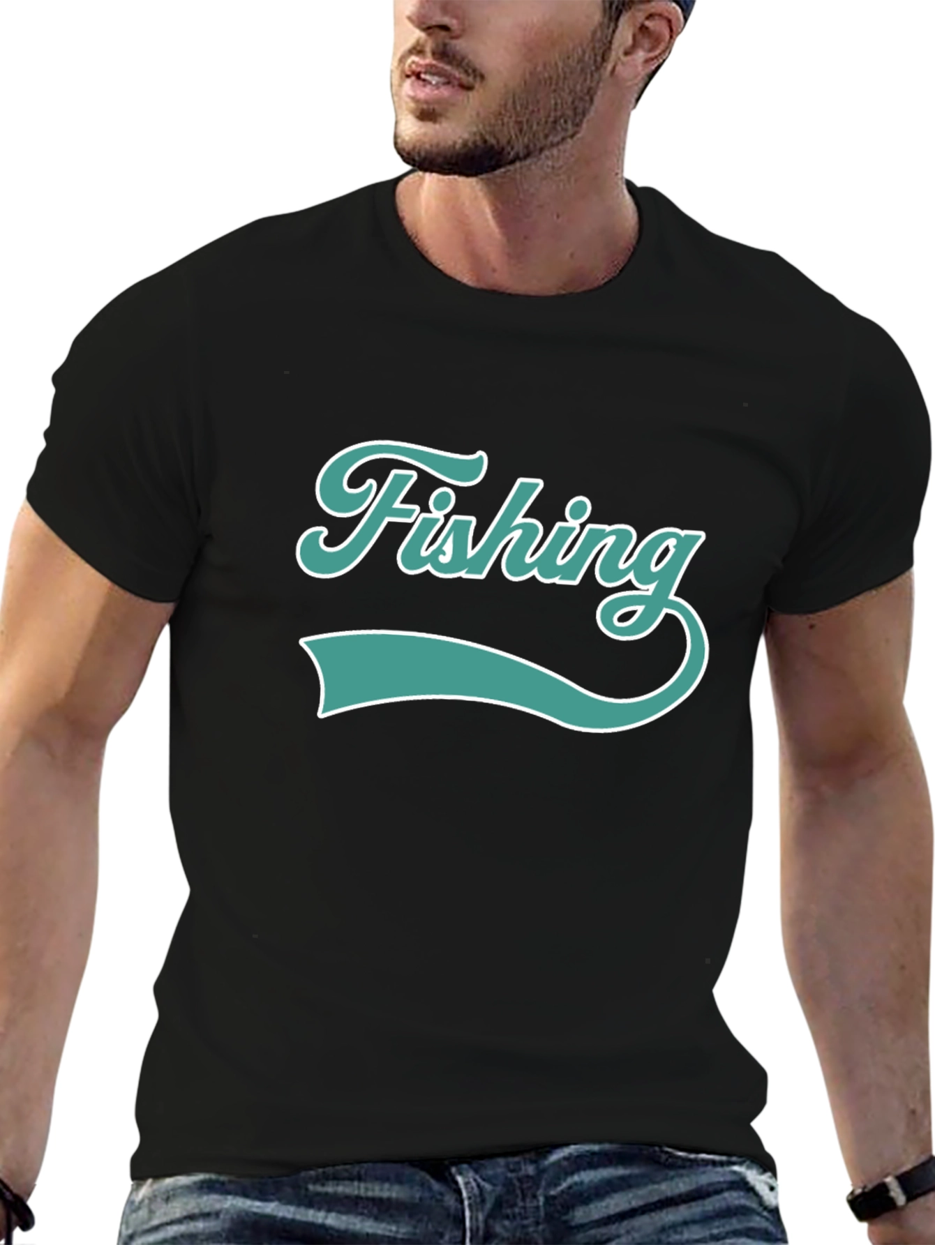 Fishing Graphic Print Mens T-Shirt - Black
