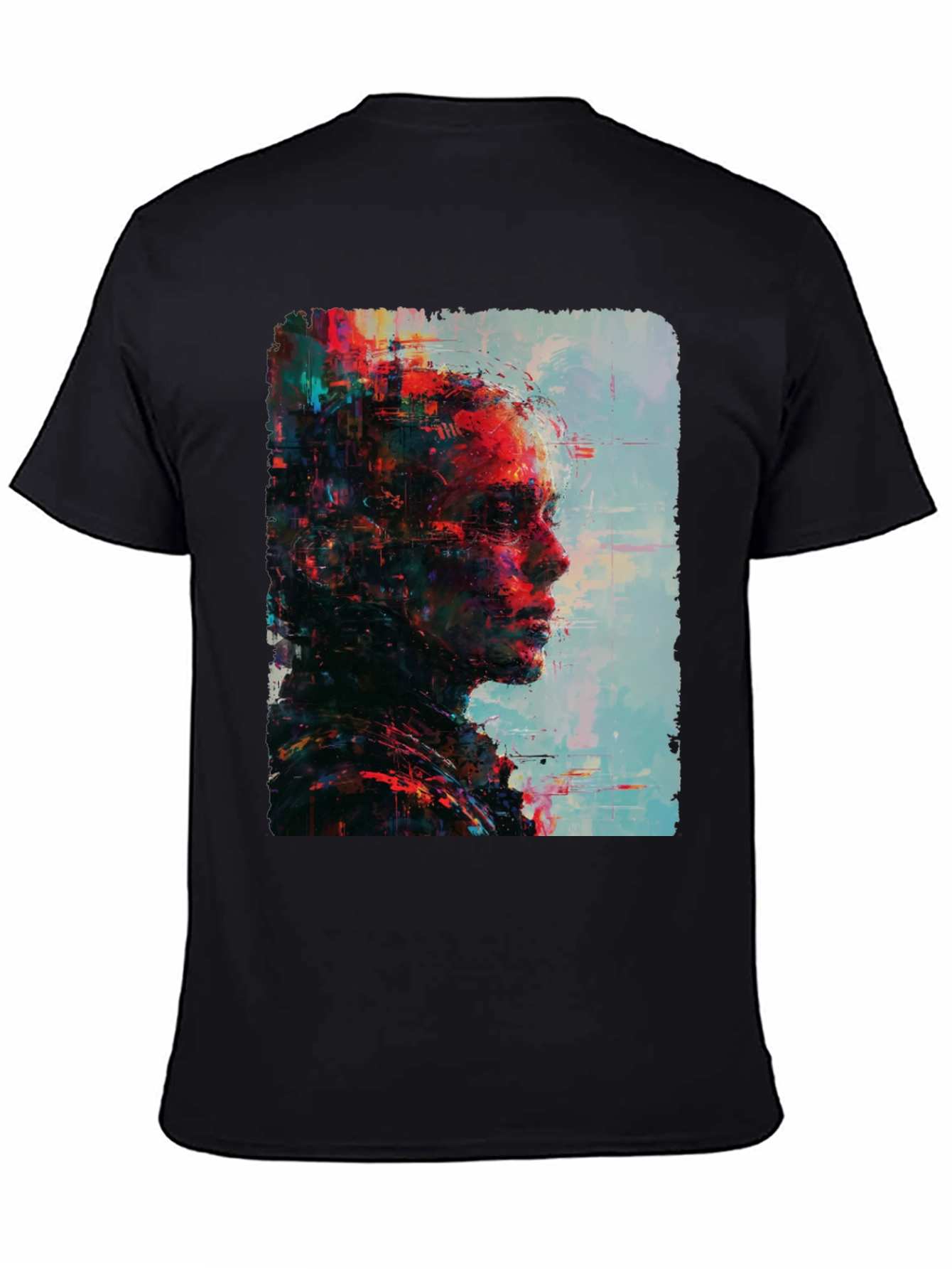 Abstract Portrait Graphic Print Mens Black T-Shirt