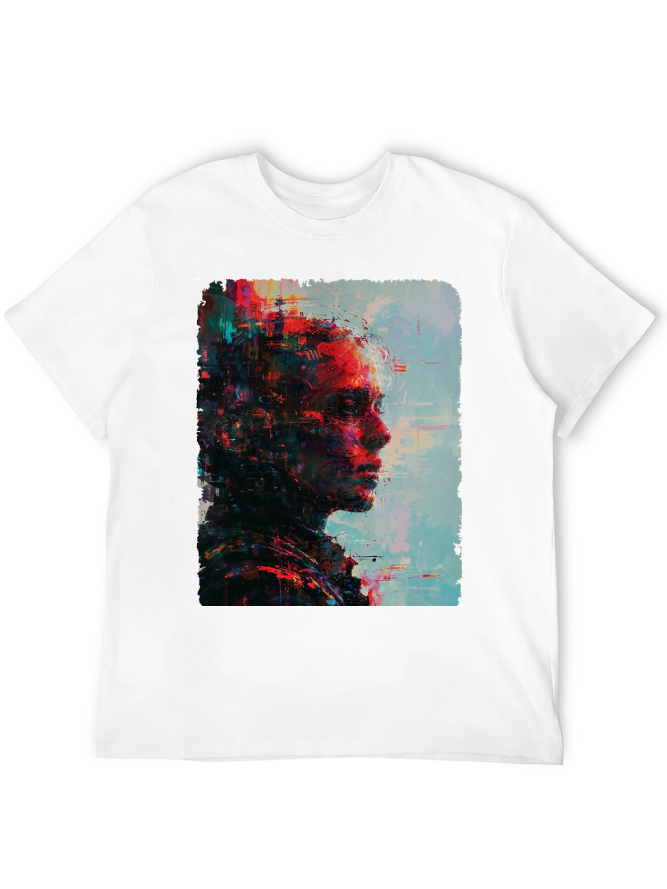 Abstract Portrait Graphic Print Mens Black T-Shirt