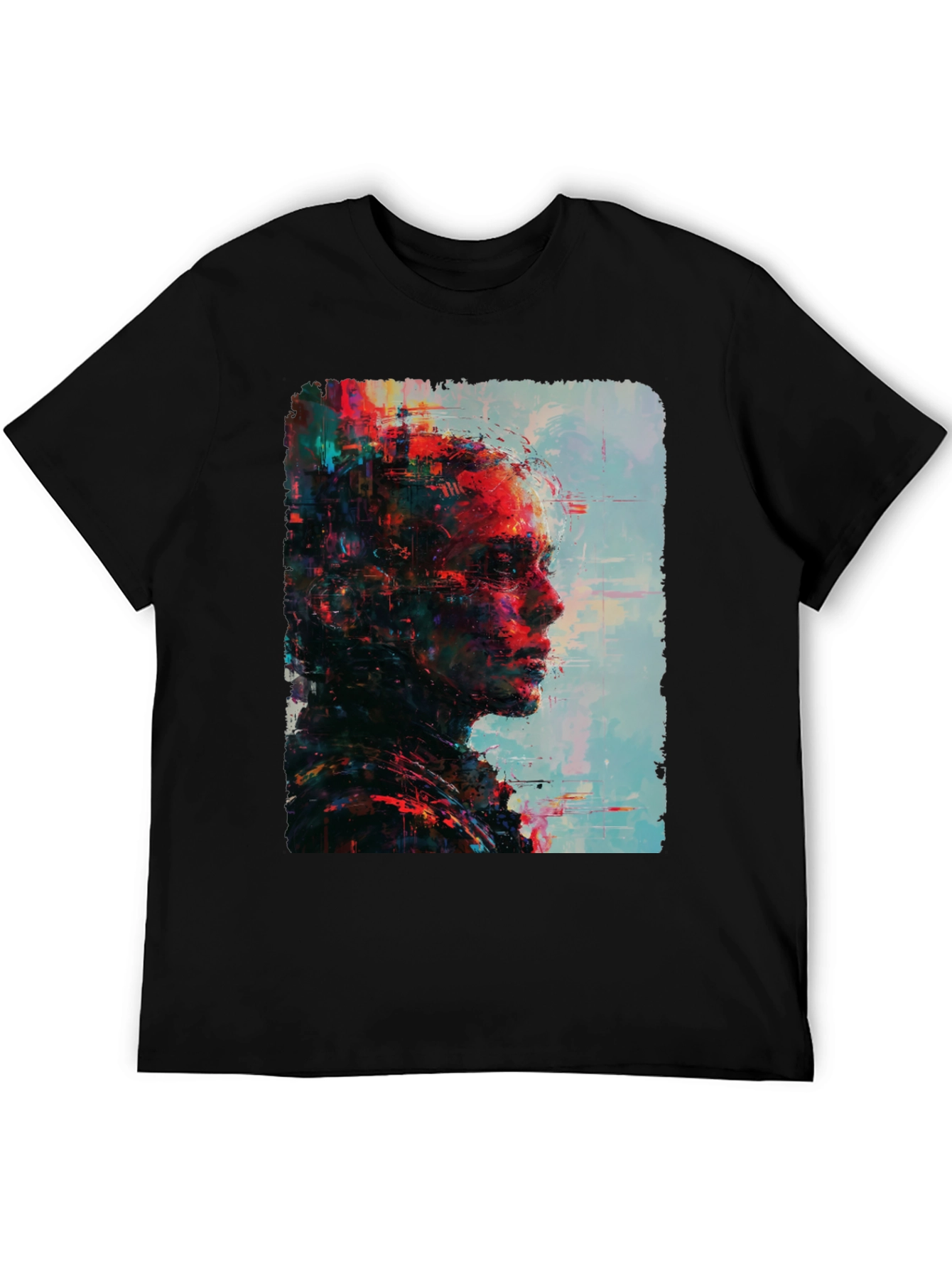 Abstract Portrait Graphic Print Mens Black T-Shirt