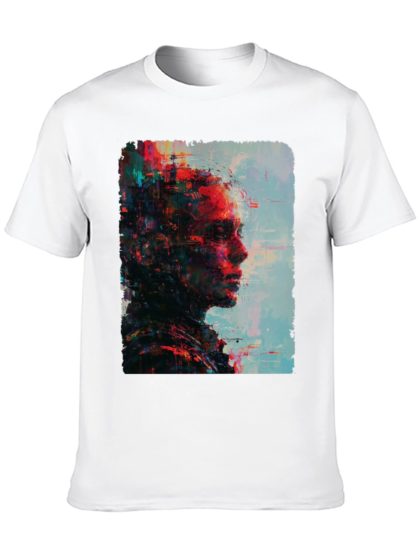 Abstract Portrait Graphic Print Mens Black T-Shirt