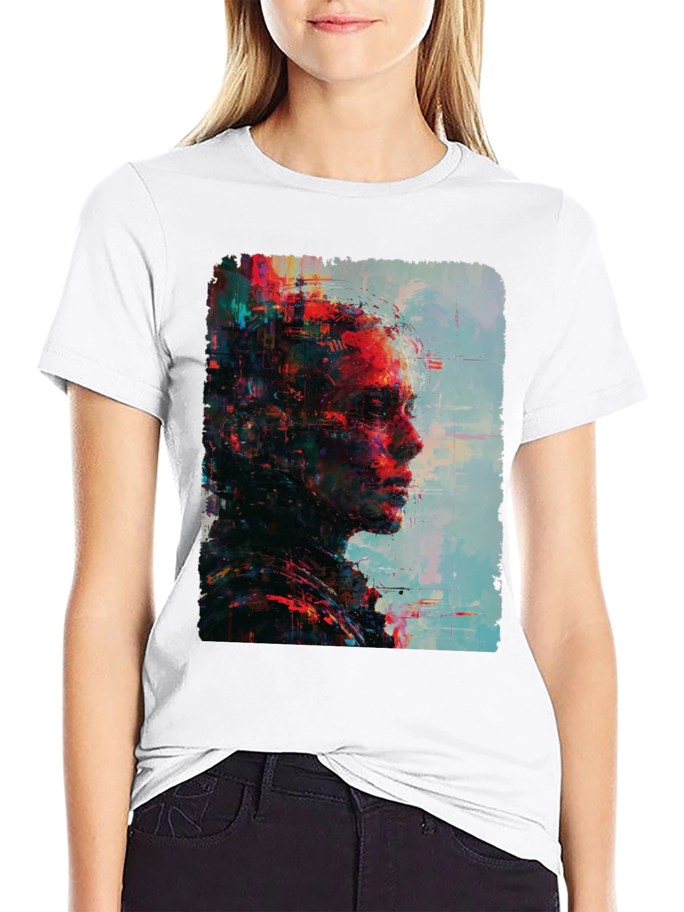 Abstract Portrait Graphic Print Mens Black T-Shirt