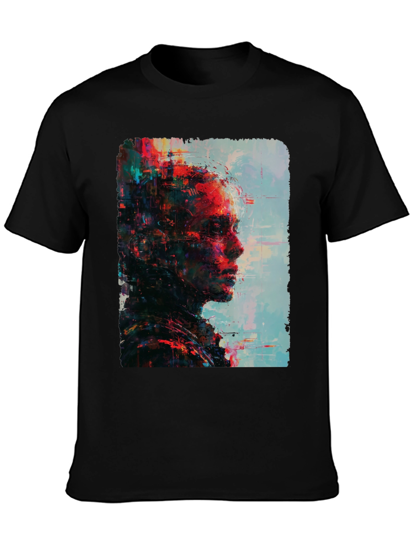 Abstract Portrait Graphic Print Mens Black T-Shirt