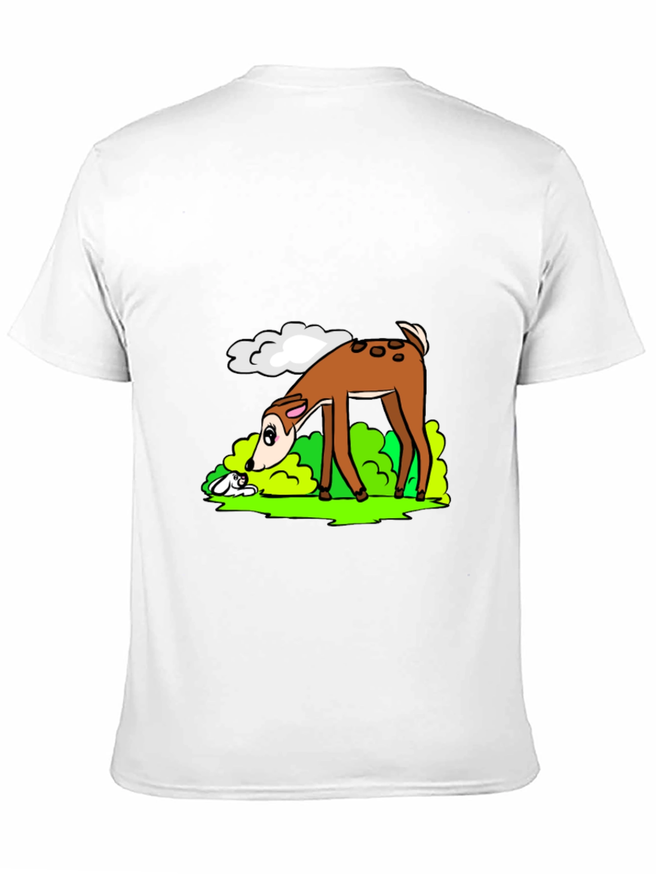 Cartoon Deer Graphic Tee - Black Cotton T-Shirt