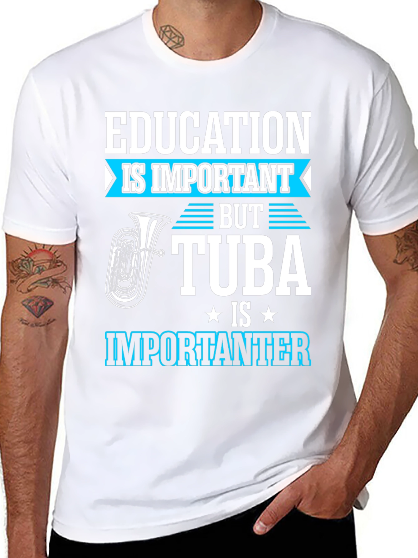 Education vs Tuba Funny Graphic Tee