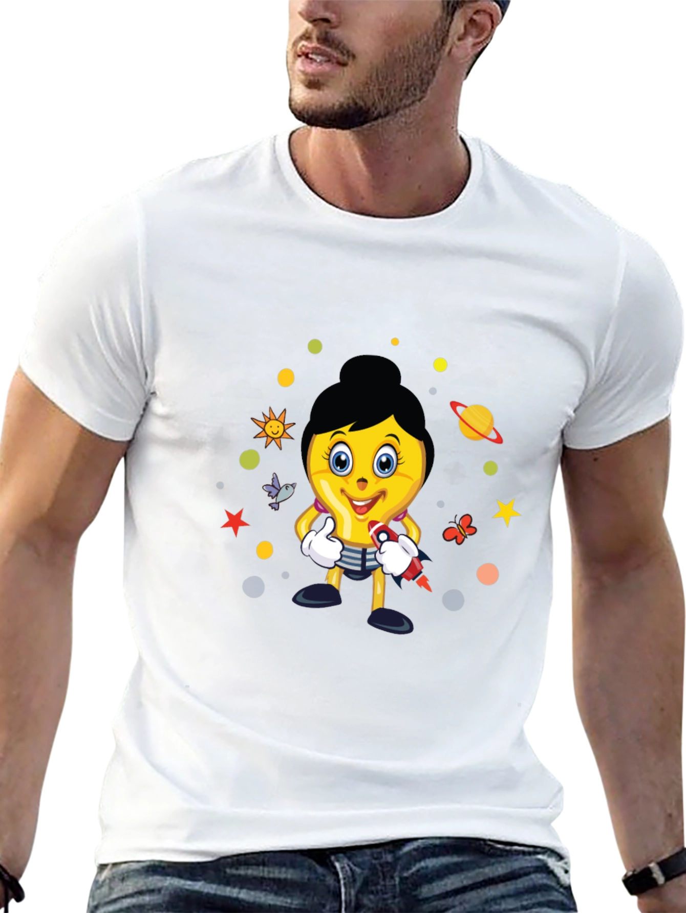 Fun Graphic Print Tee - Black Cotton Blend