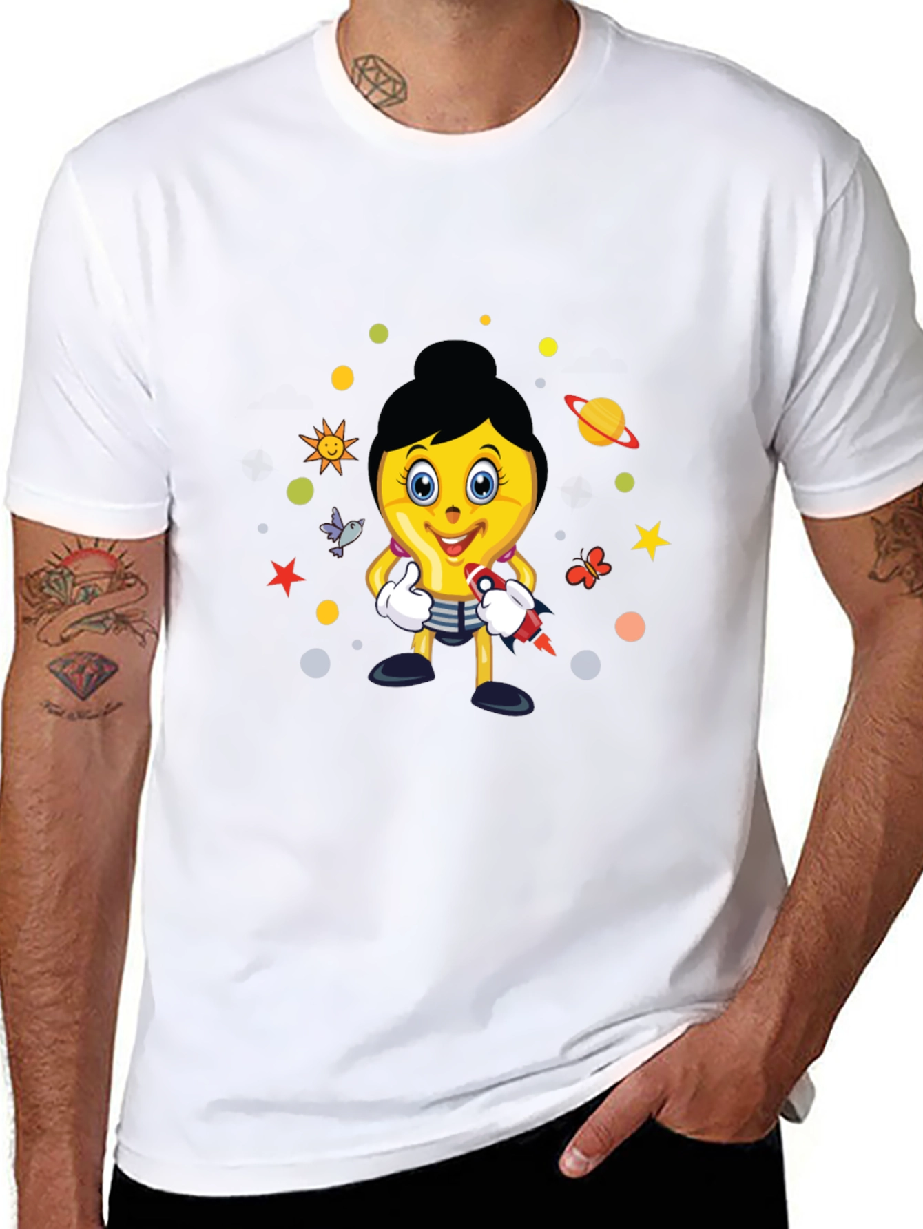 Fun Graphic Print Tee - Black Cotton Blend