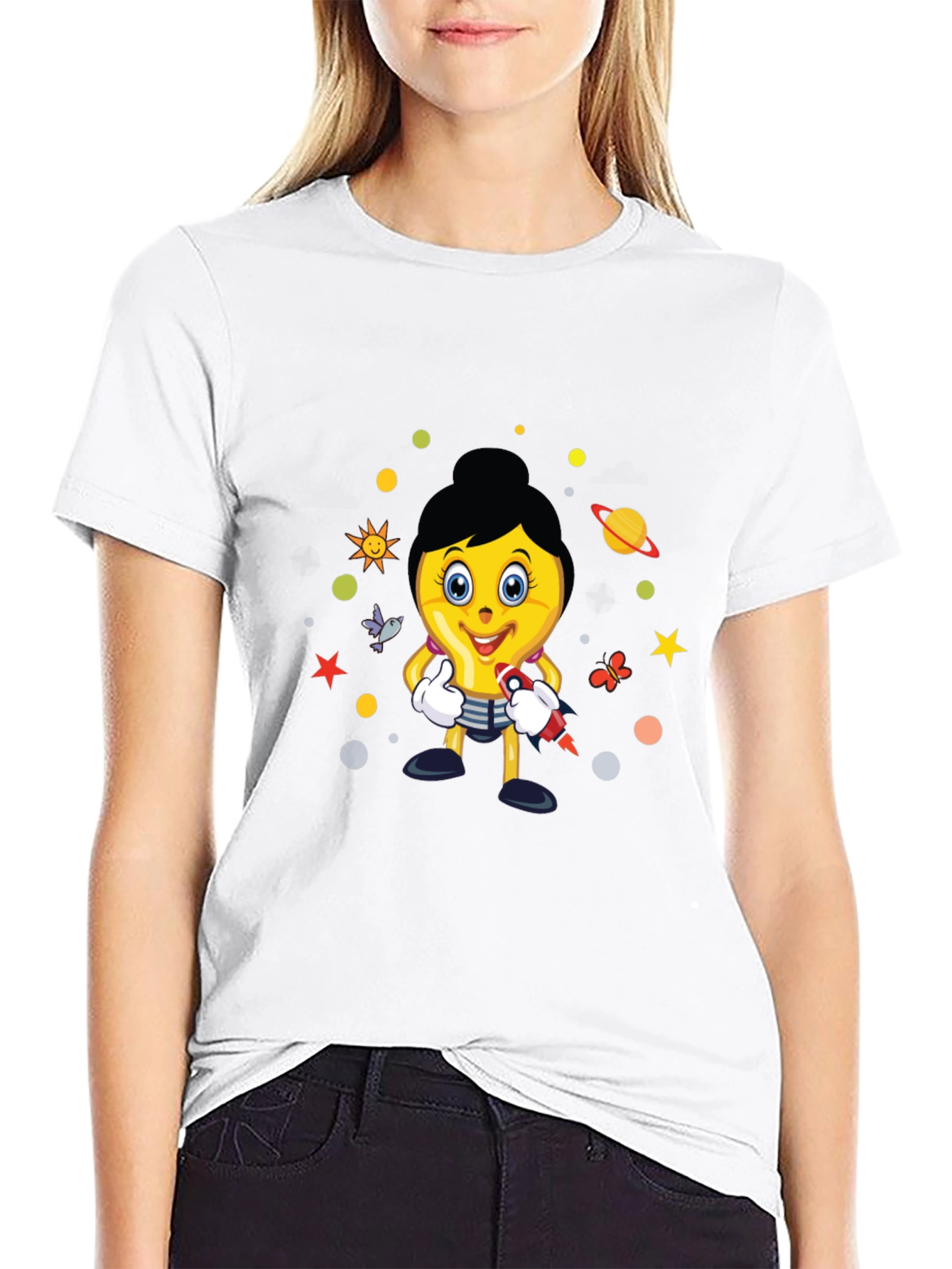 Fun Graphic Print Tee - Black Cotton Blend