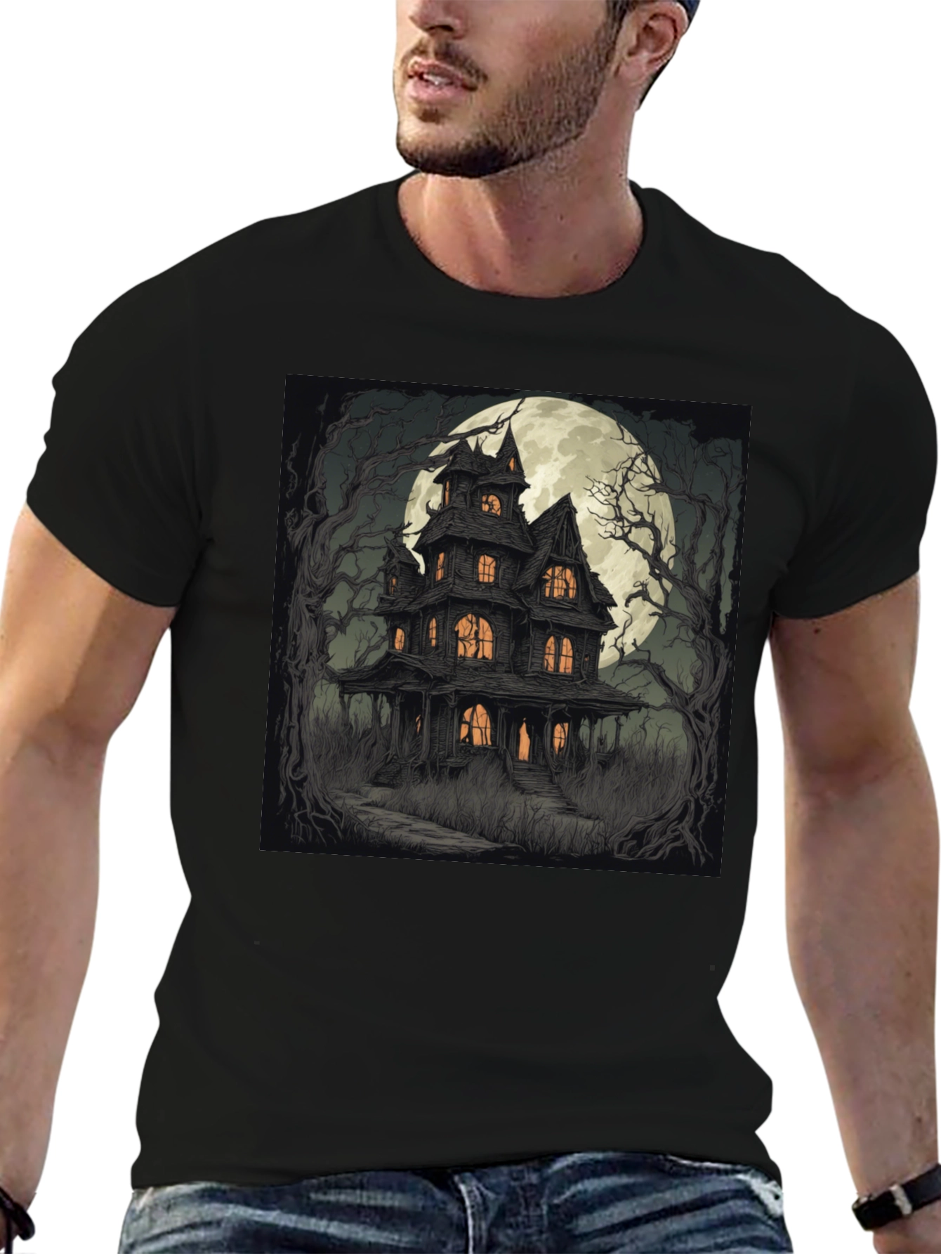 Haunted House Graphic Tee - Spooky Halloween Style