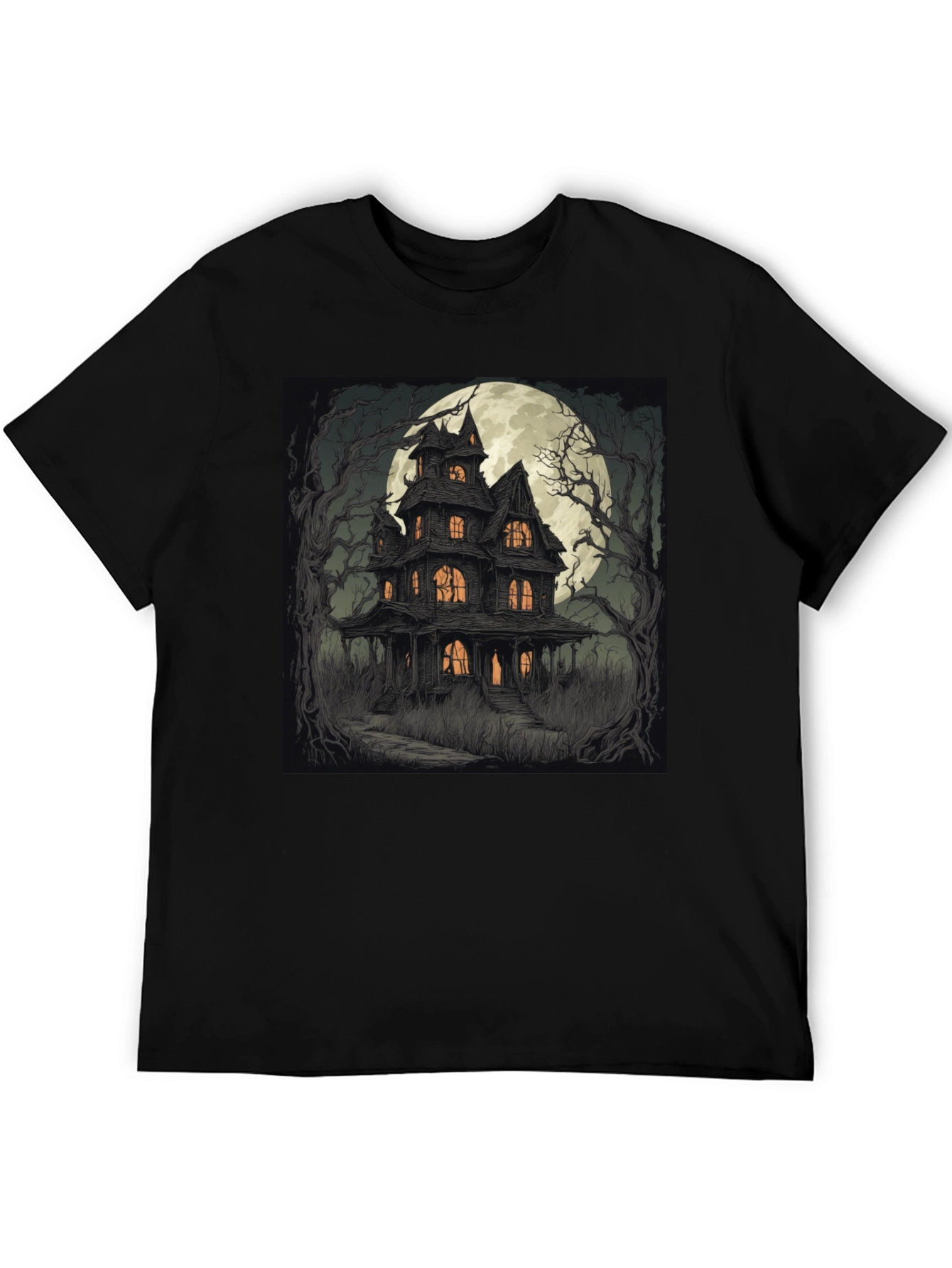 Haunted House Graphic Tee - Spooky Halloween Style