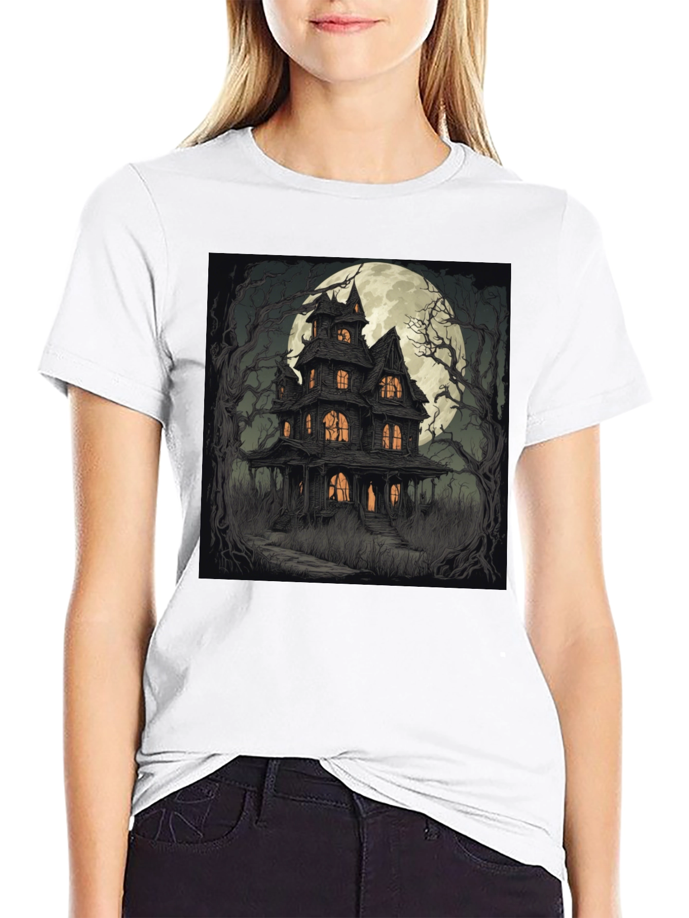 Haunted House Graphic Tee - Spooky Halloween Style