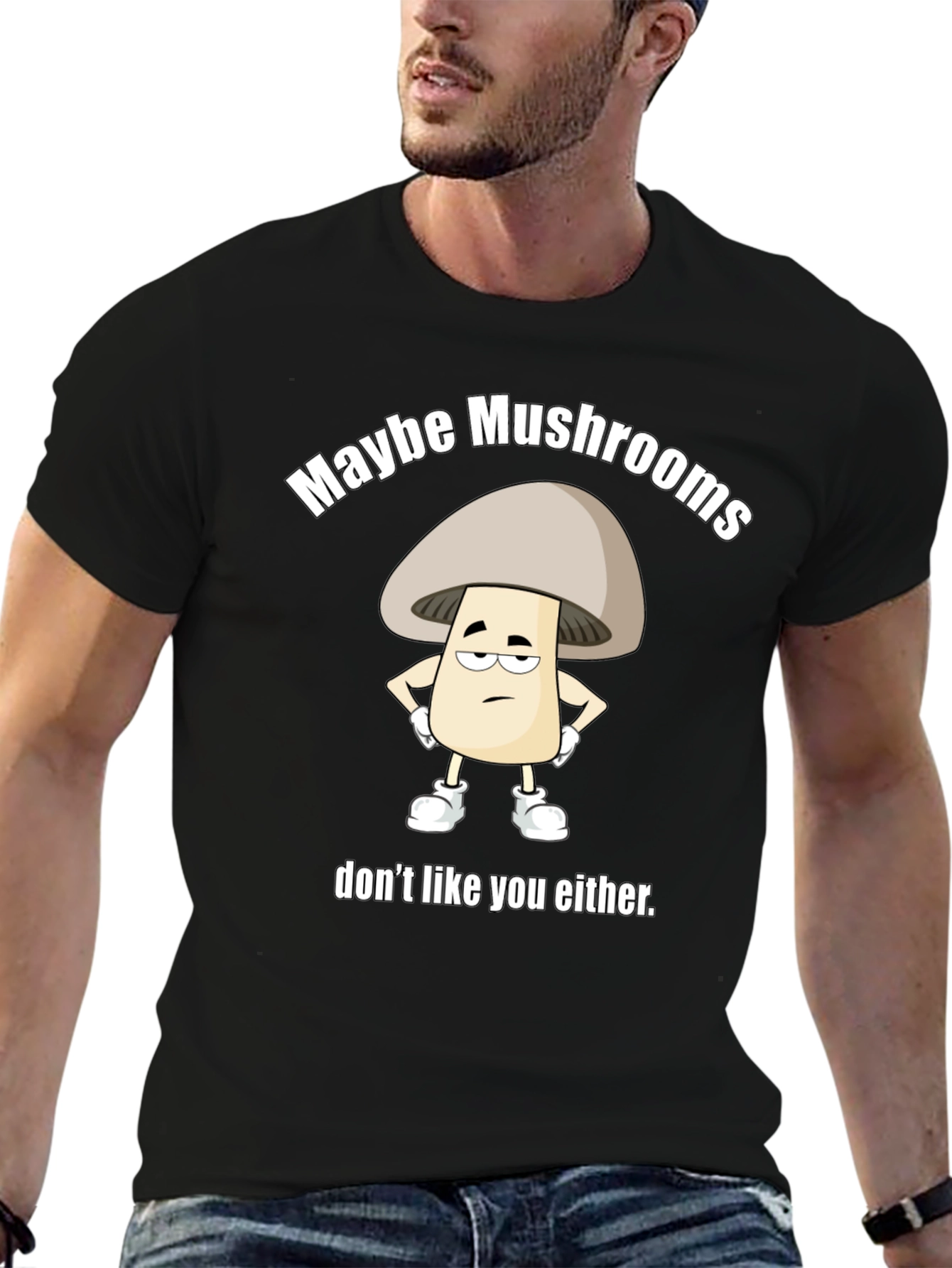 Funny Mushroom Graphic T-Shirt Unisex Black Tee