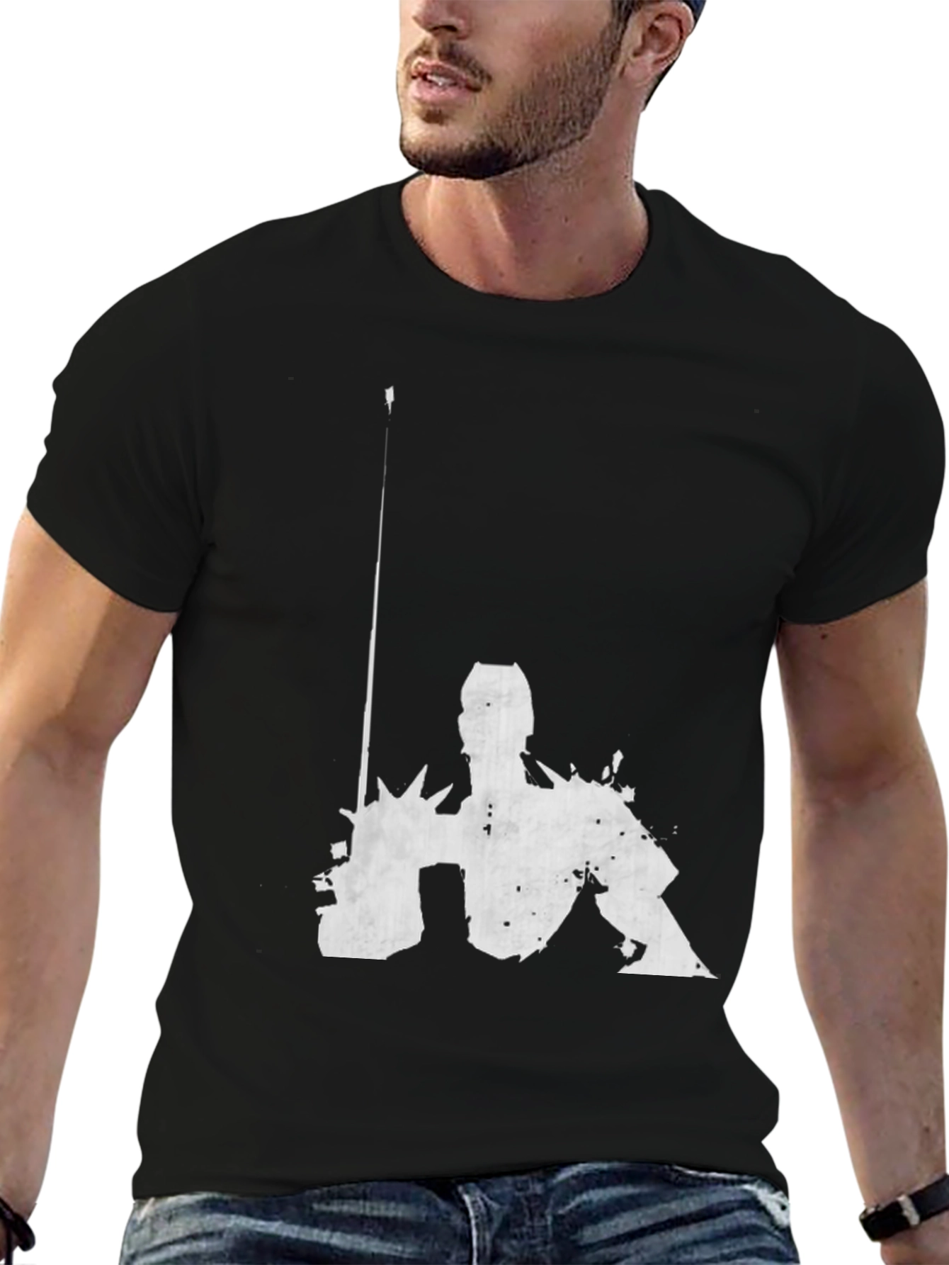 Graphic Black T-Shirt - Abstract Figure Design