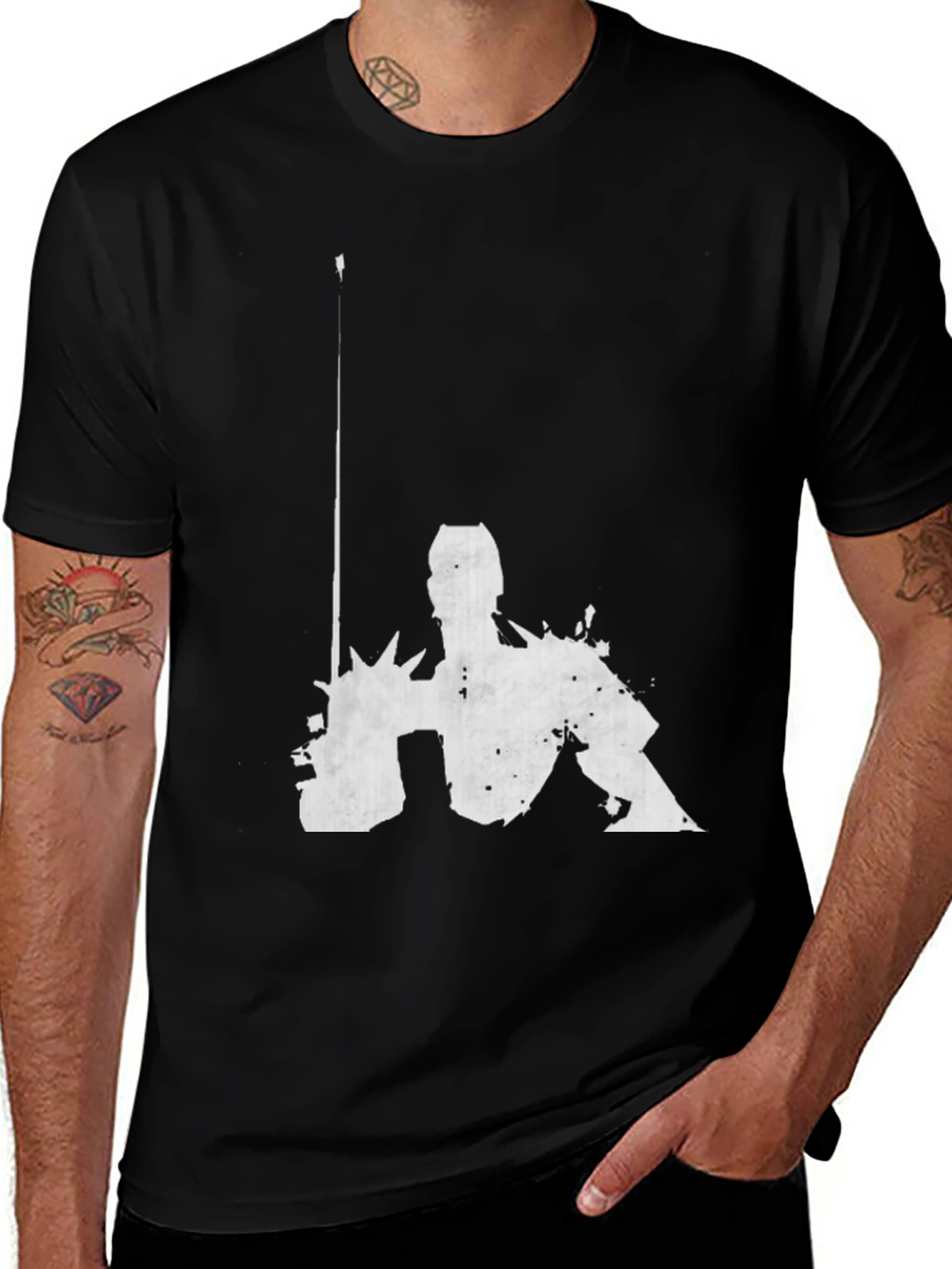 Graphic Black T-Shirt - Abstract Figure Design