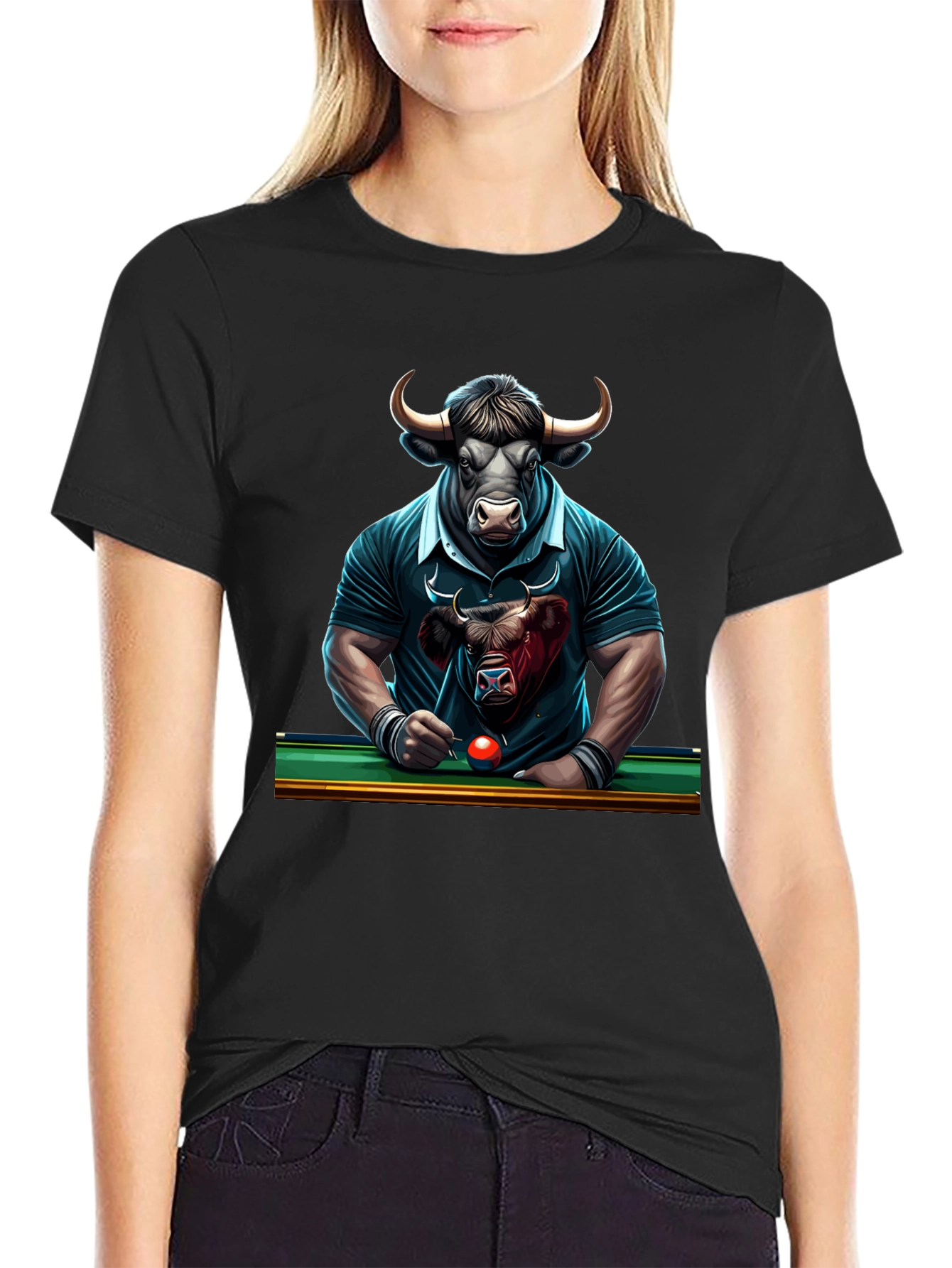 Bull Pool Player Graphic T-Shirt