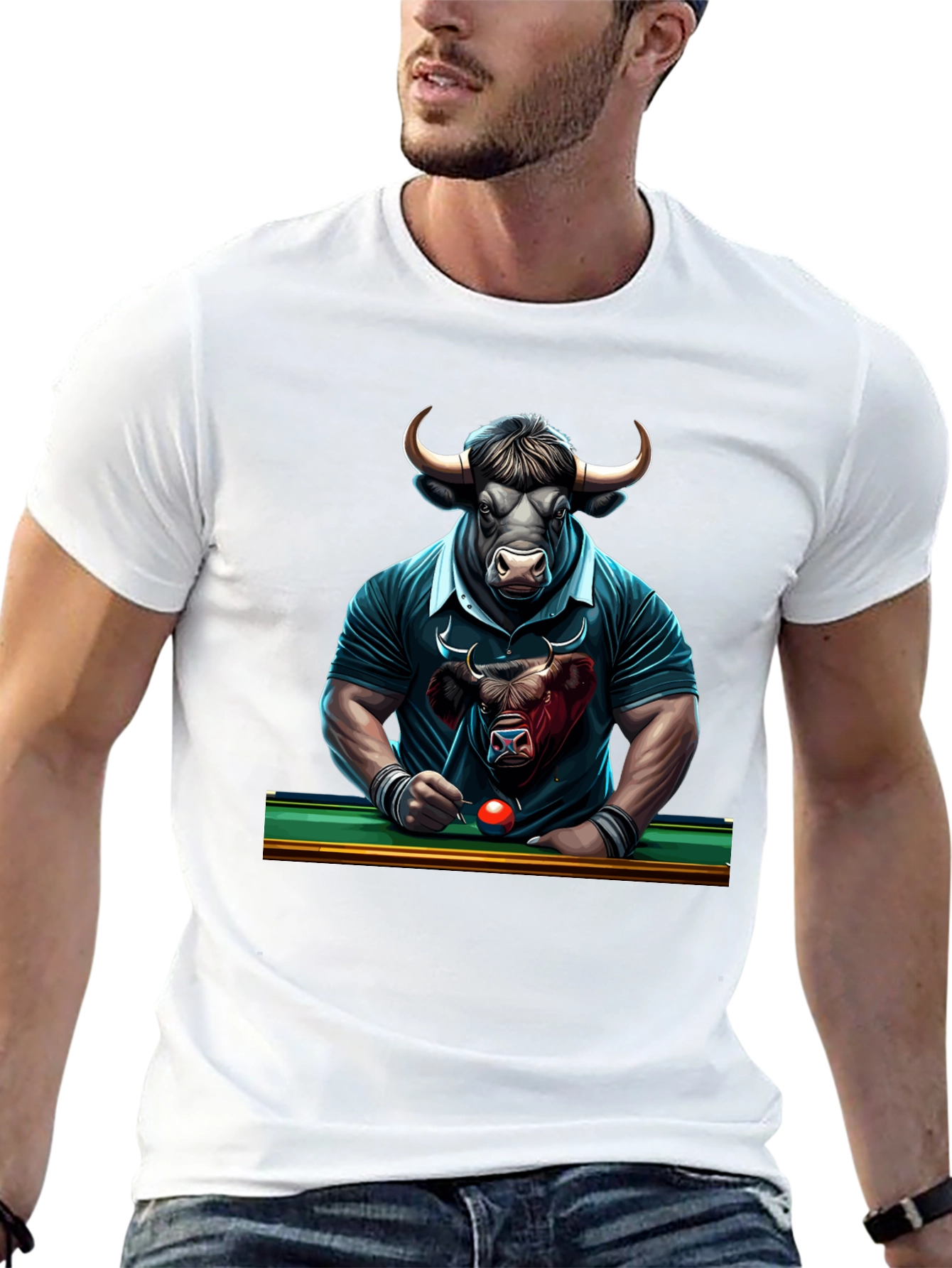 Bull Pool Player Graphic T-Shirt