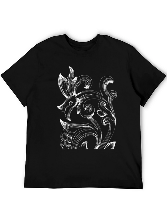 Abstract Wolf Graphic Print Black T-Shirt