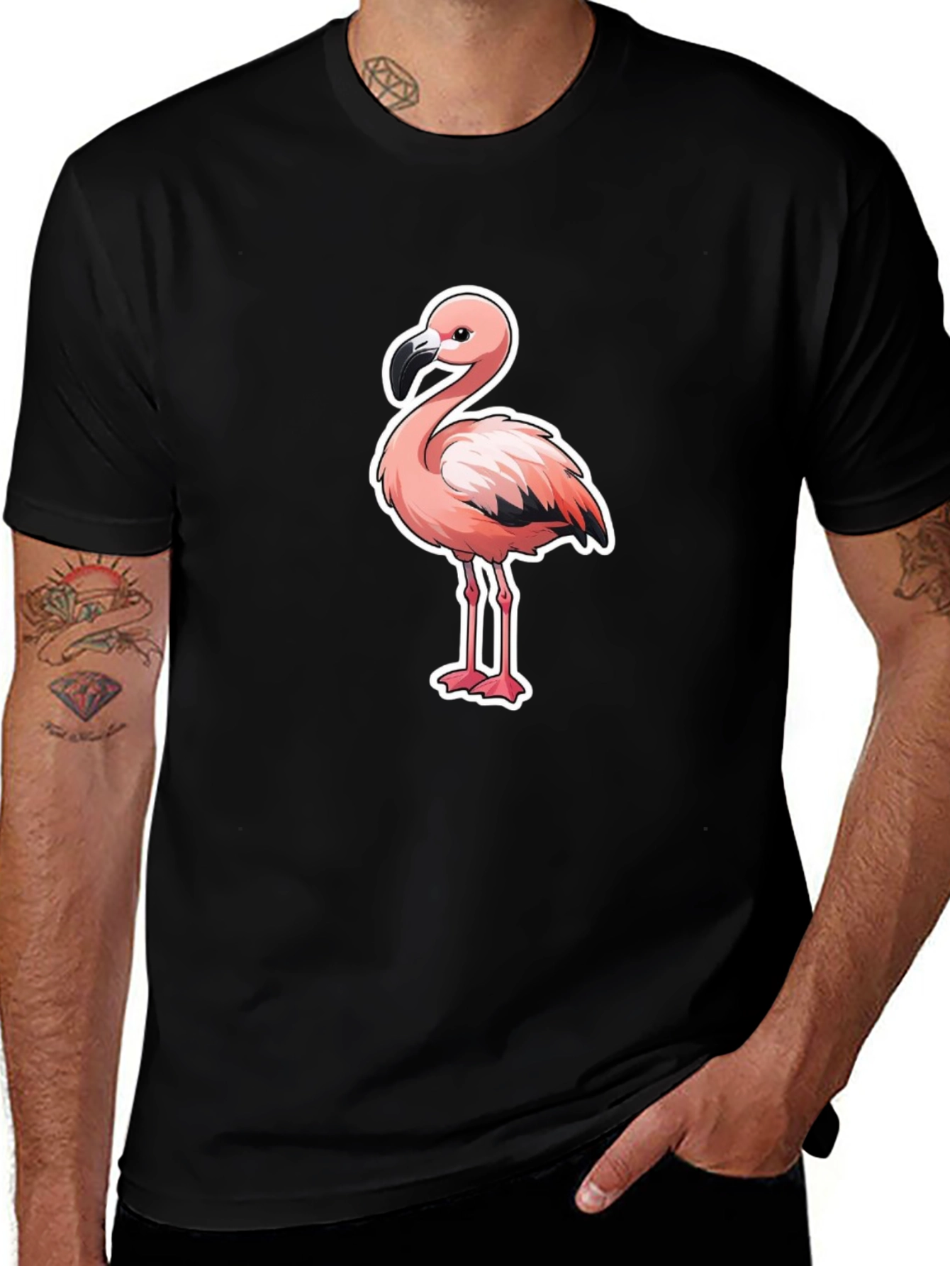Flamingo Graphic T-Shirt - Black Cotton Tee
