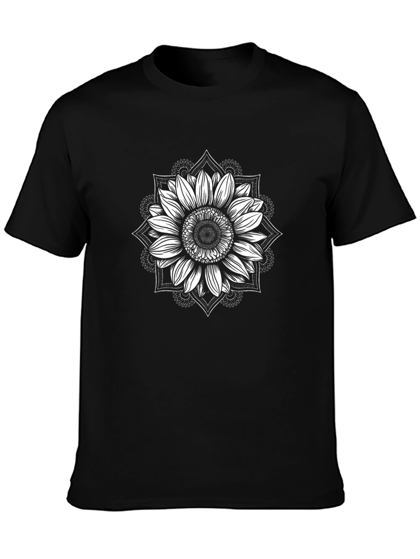 Sunflower Mandala Black T-Shirt