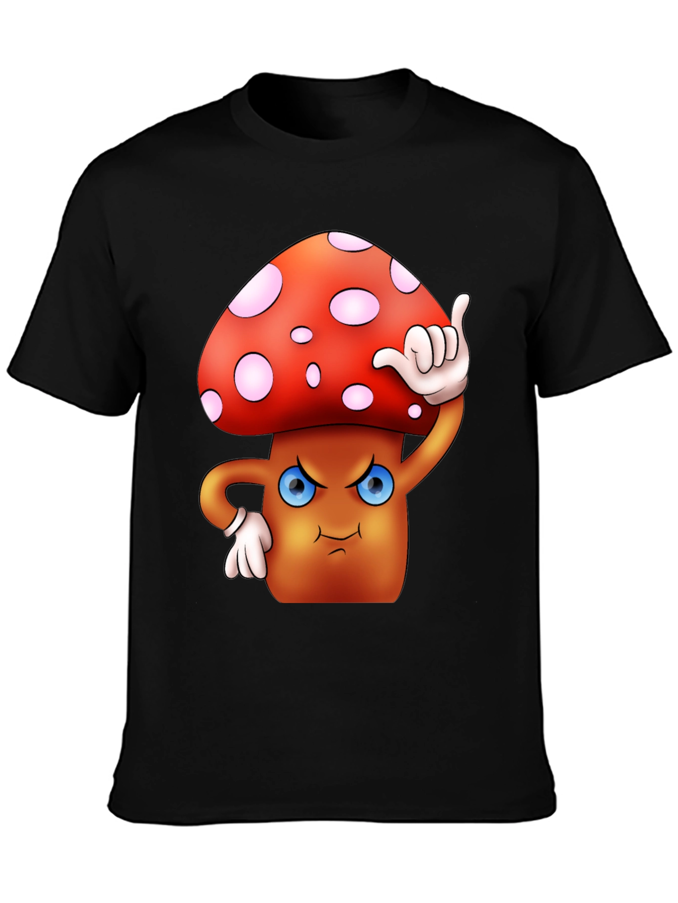 Cartoon Mushroom Graphic T-Shirt - Black
