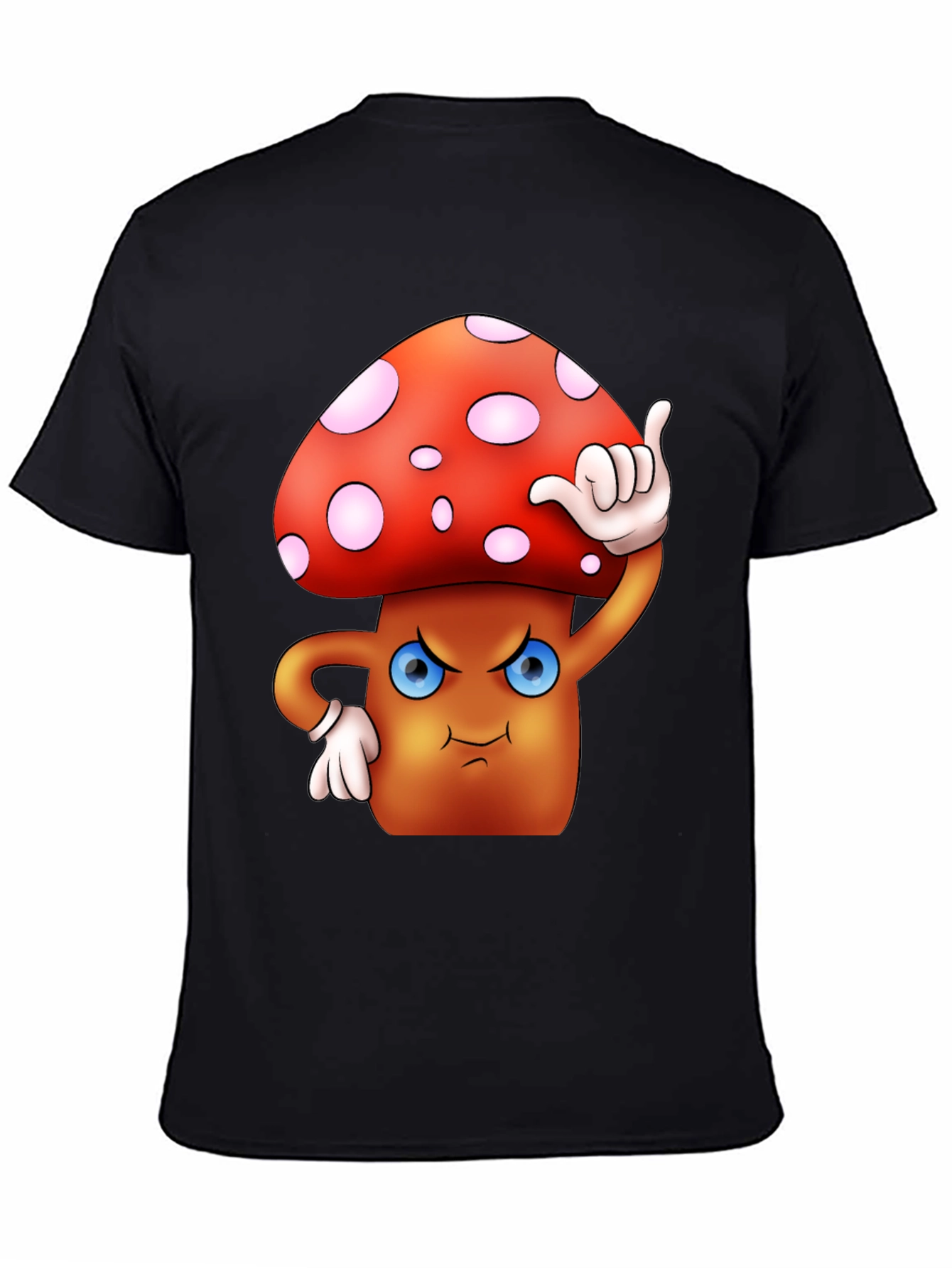 Cartoon Mushroom Graphic T-Shirt - Black