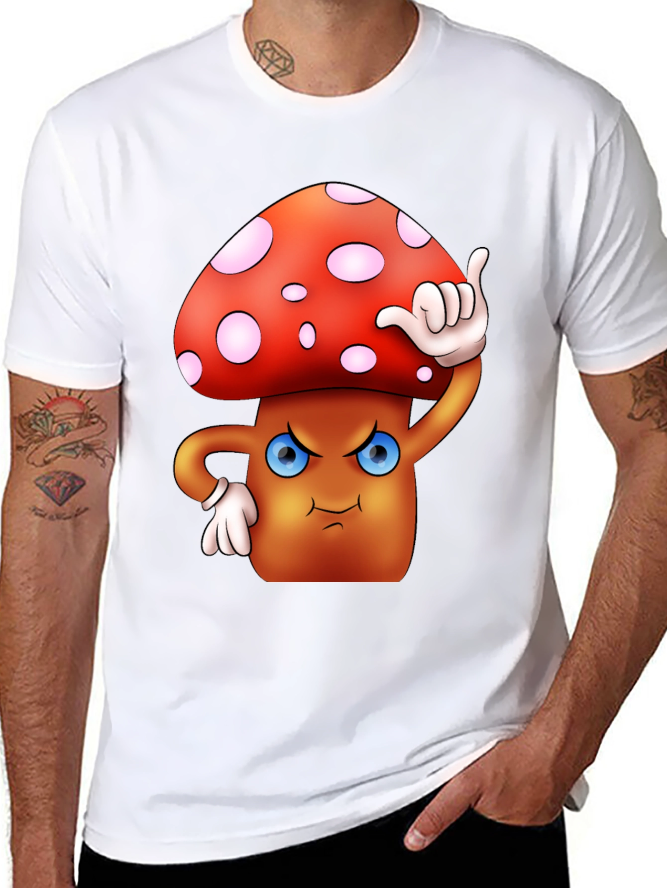 Cartoon Mushroom Graphic T-Shirt - Black