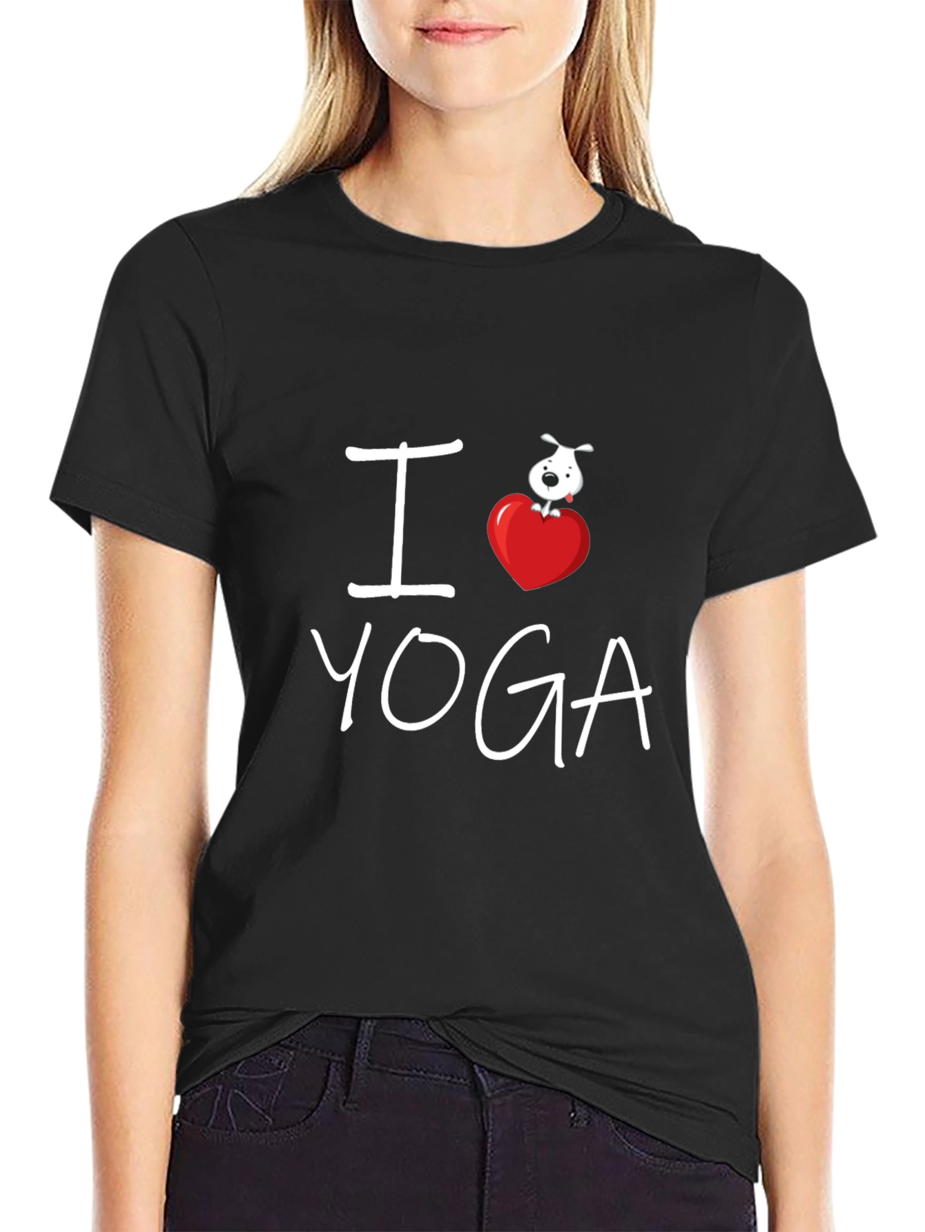 I Love Yoga T-Shirt with Dog on Heart