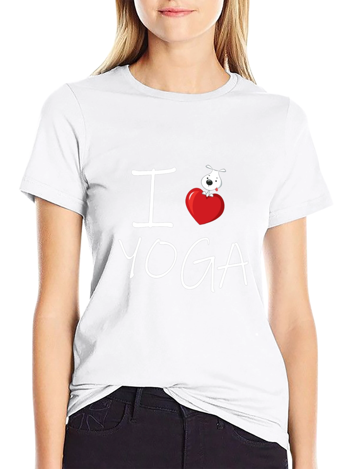 I Love Yoga T-Shirt with Dog on Heart