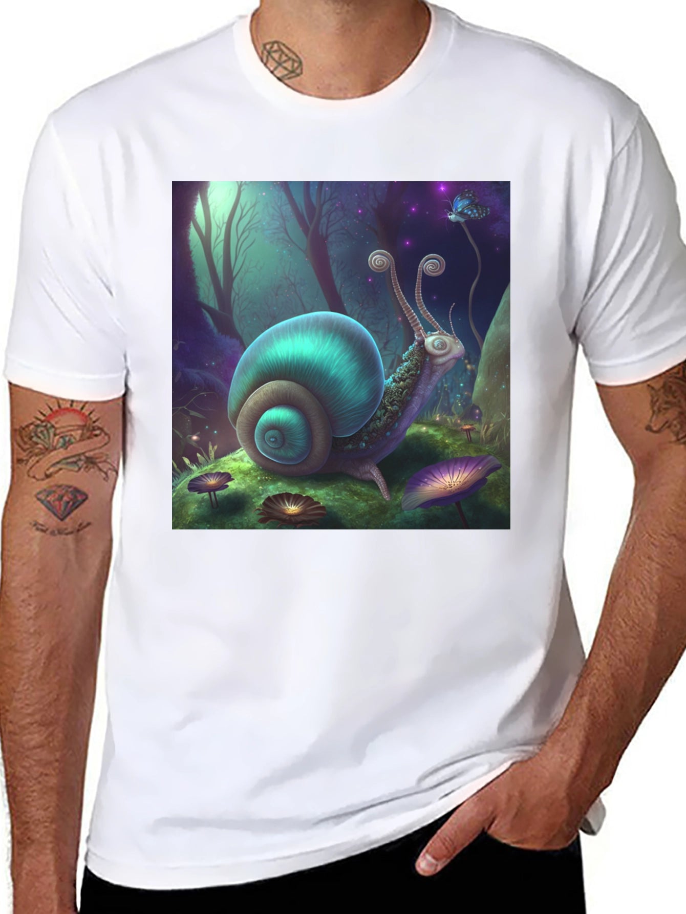 Whimsical Snail Graphic Tee - Fantasy Forest Design