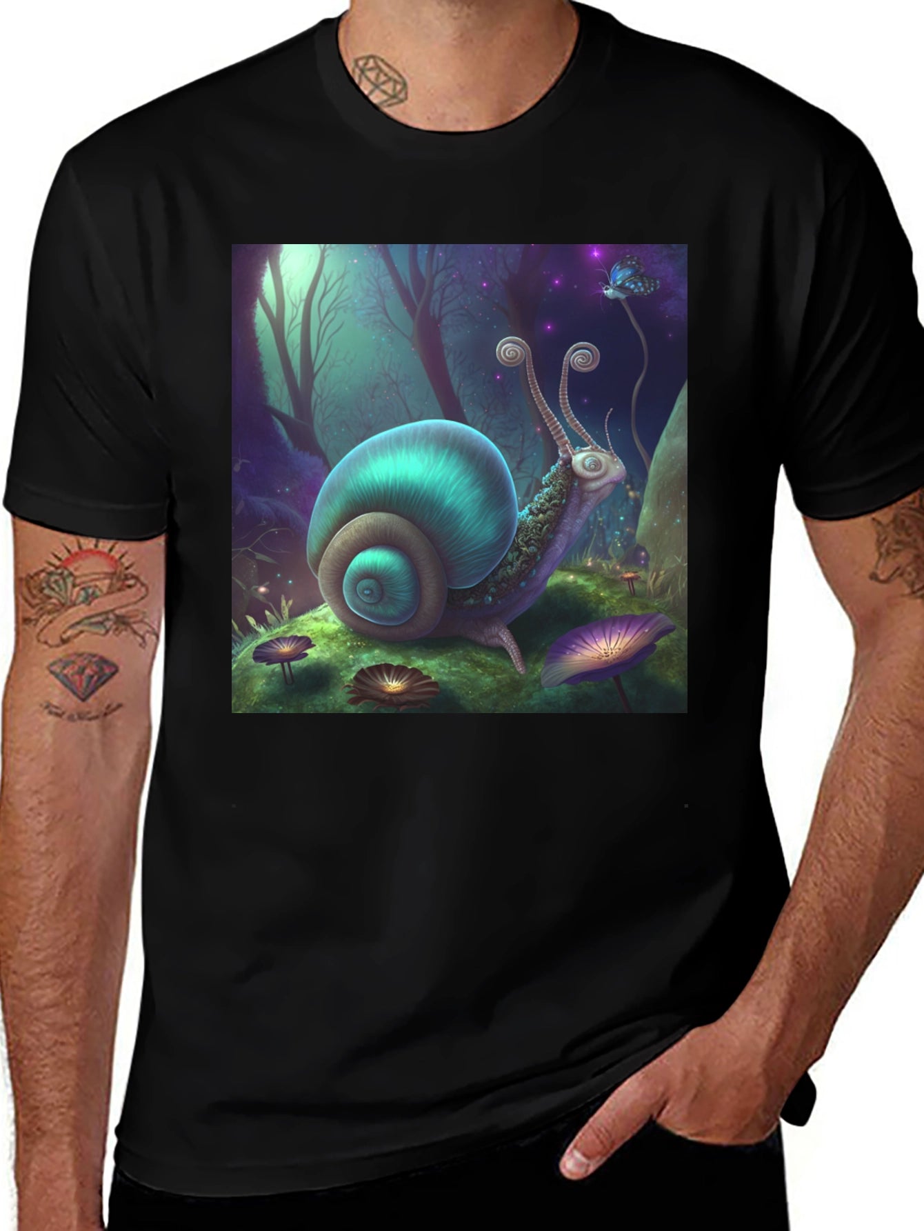 Whimsical Snail Graphic Tee - Fantasy Forest Design