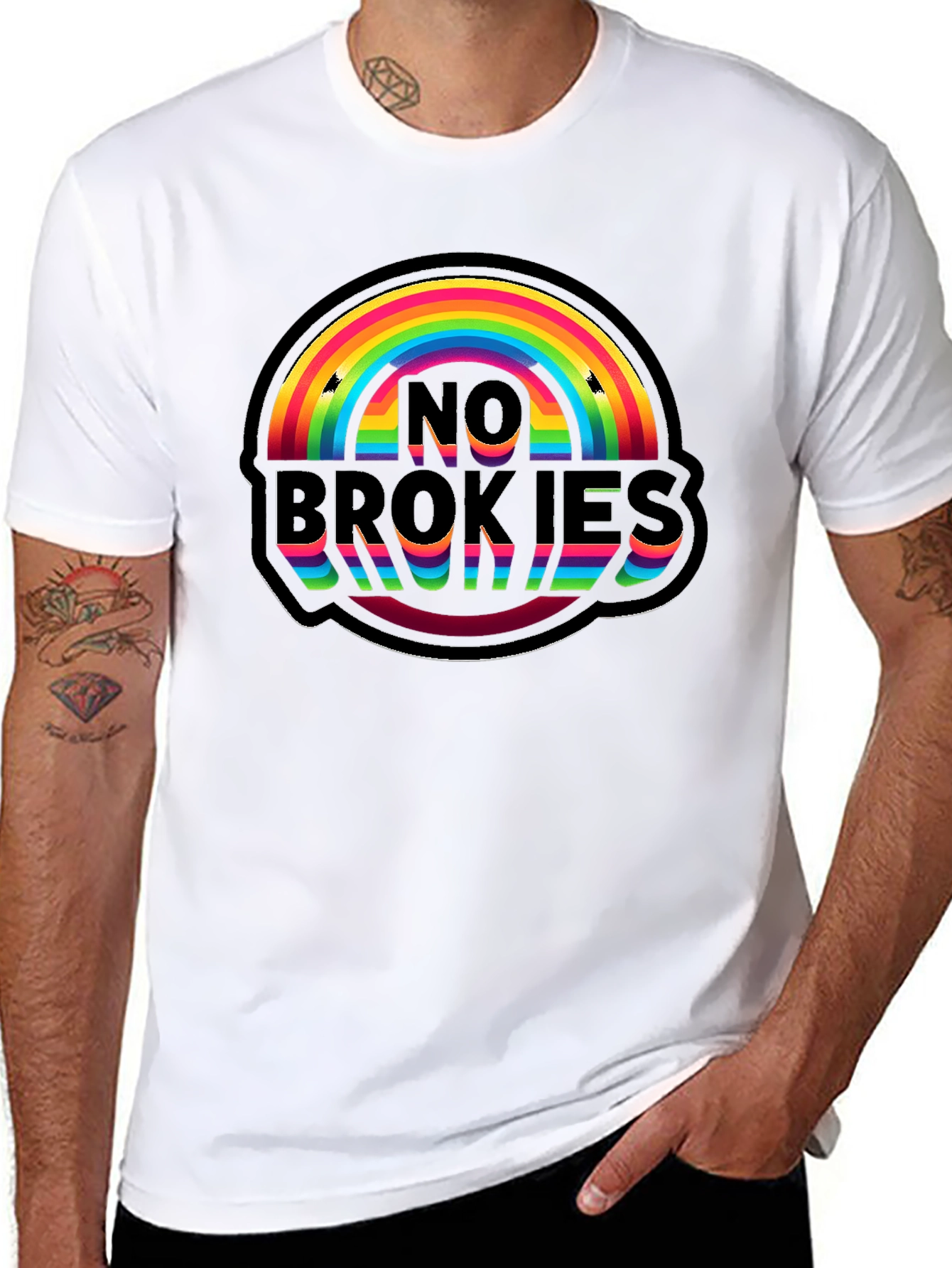 No Brokies Rainbow Graphic Tee - Black