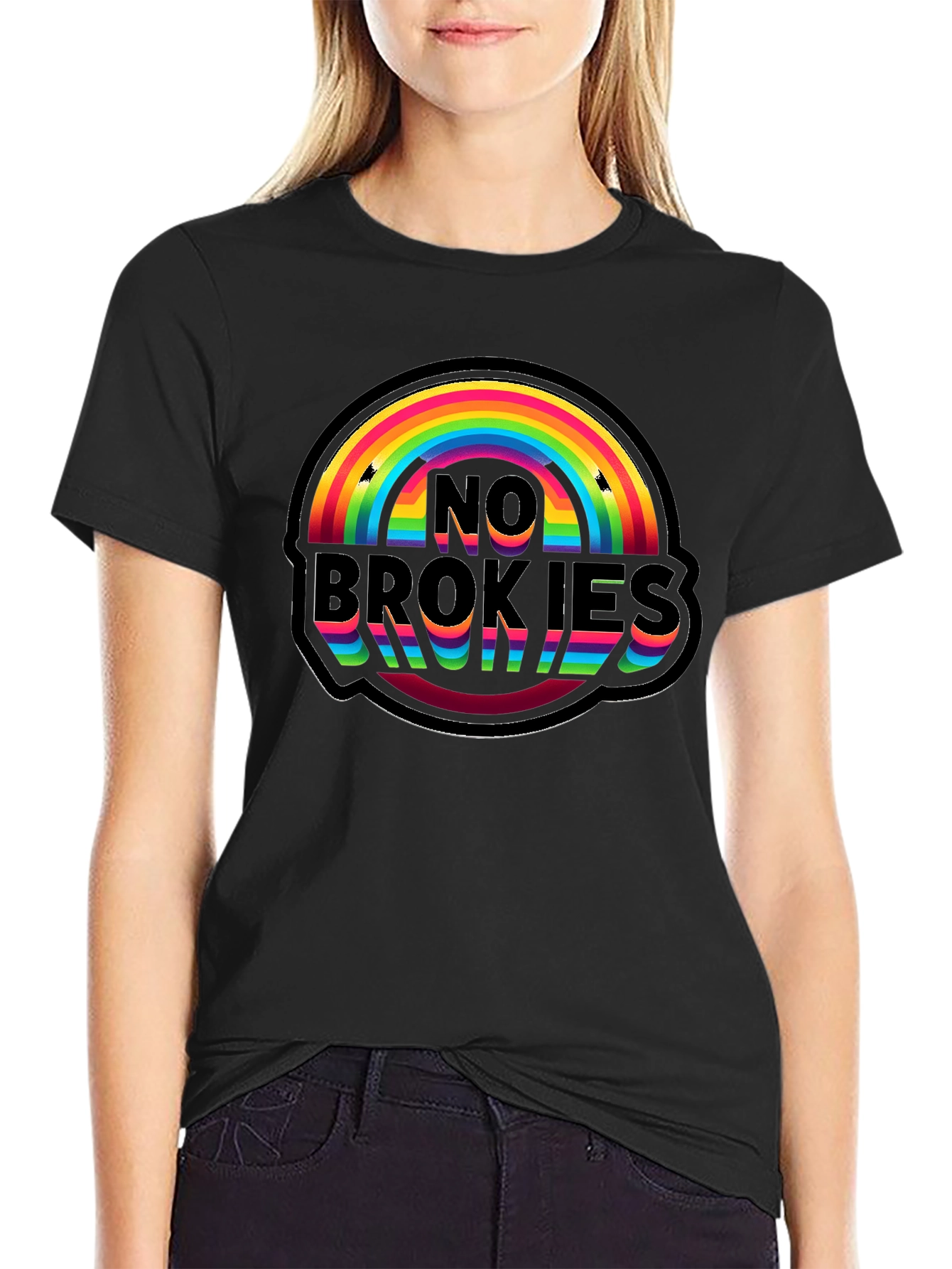 No Brokies Rainbow Graphic Tee - Black