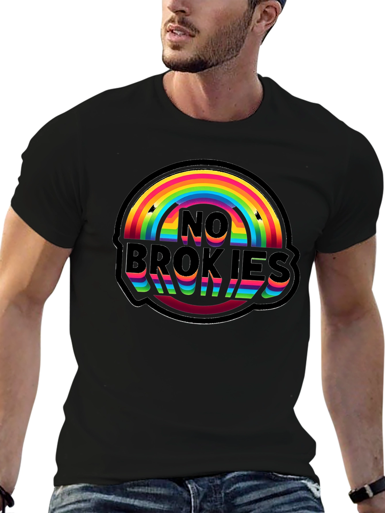 No Brokies Rainbow Graphic Tee - Black
