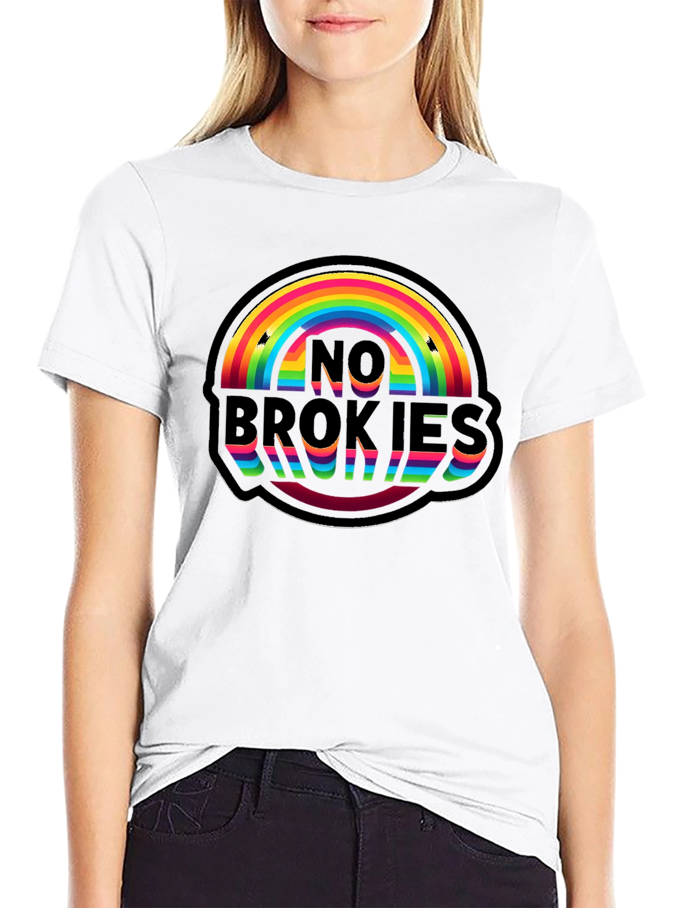 No Brokies Rainbow Graphic Tee - Black