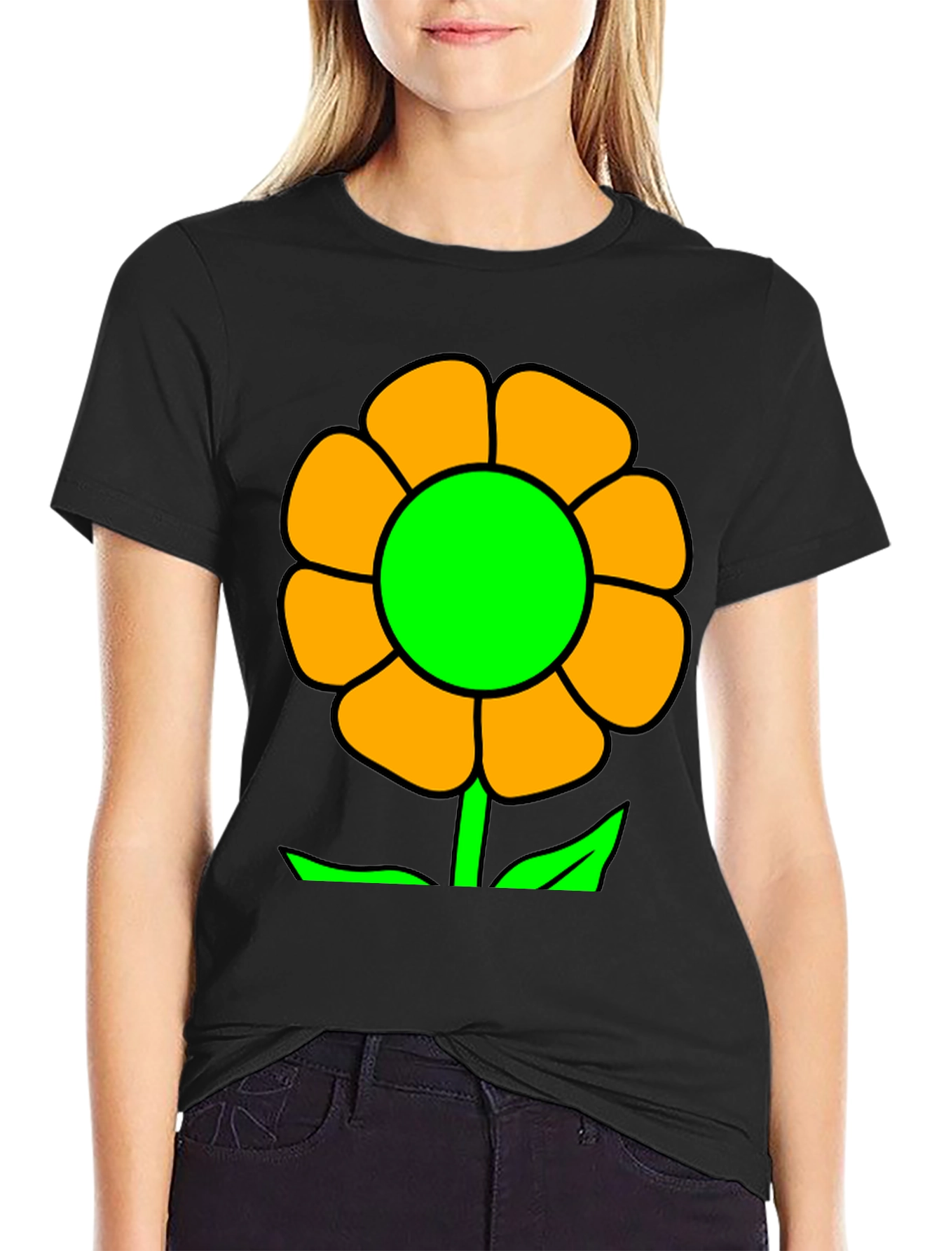 Vibrant Flower Graphic T-Shirt - Black