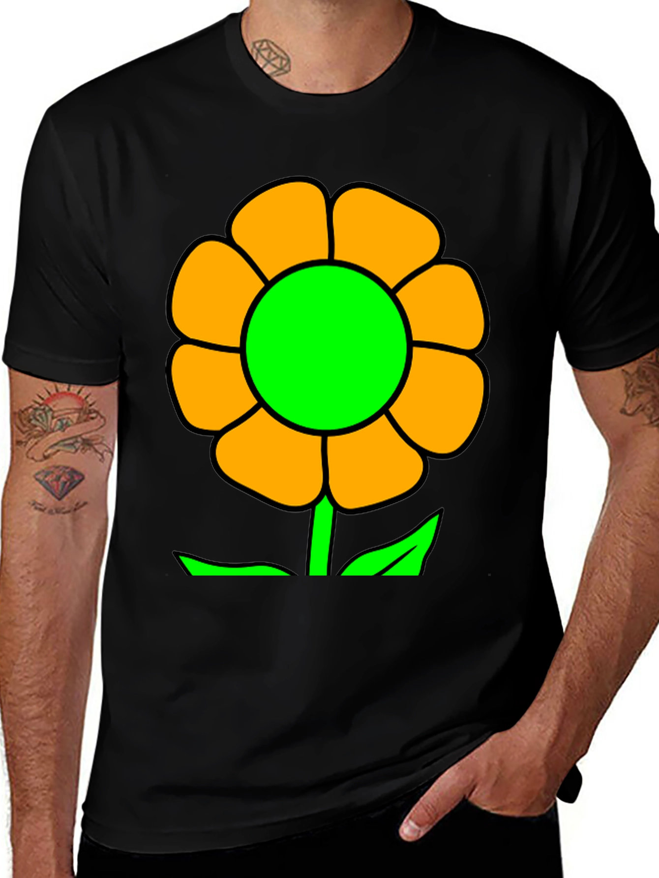 Vibrant Flower Graphic T-Shirt - Black