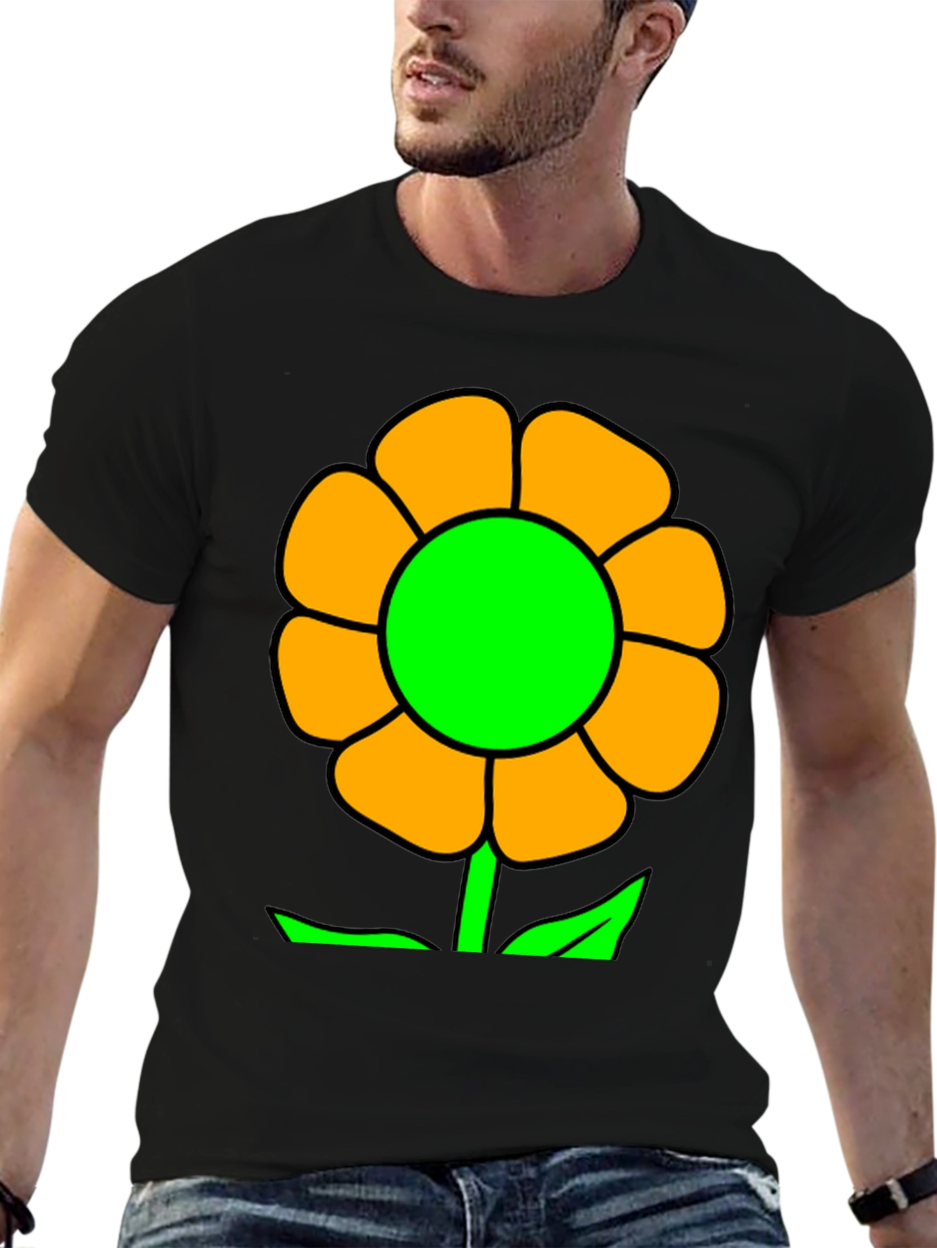 Vibrant Flower Graphic T-Shirt - Black