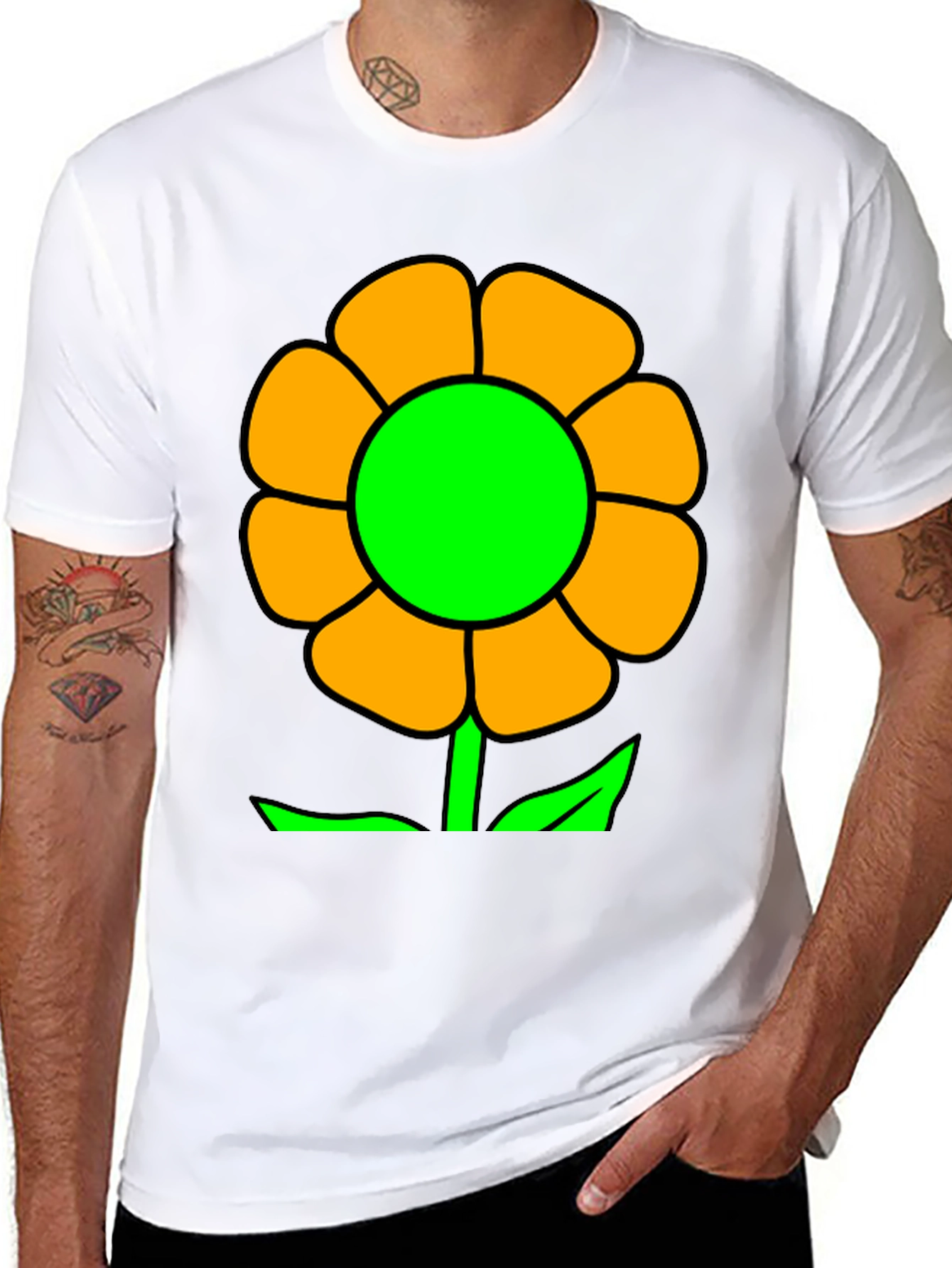Vibrant Flower Graphic T-Shirt - Black