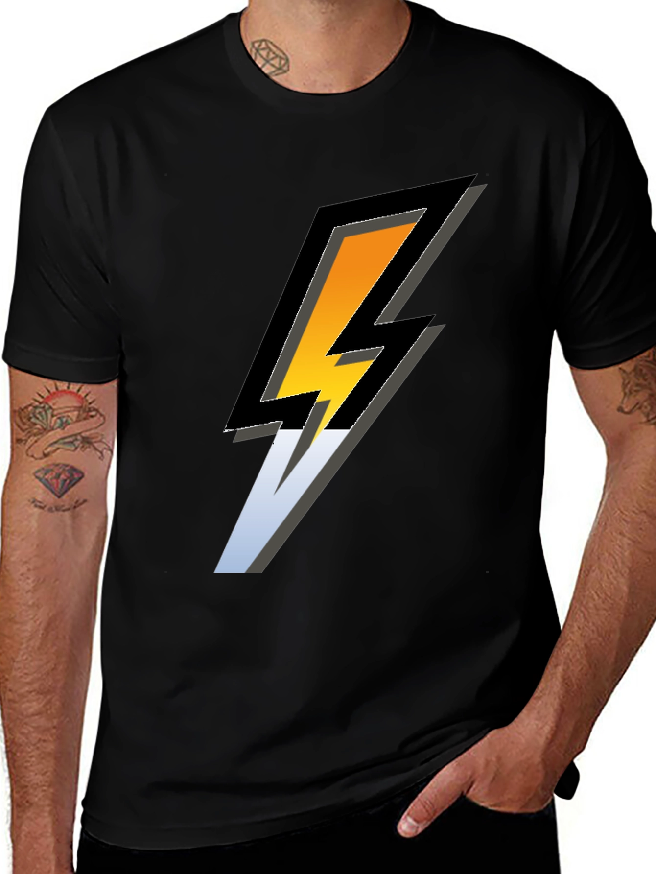 Bold Lightning Bolt Graphic Black T-Shirt